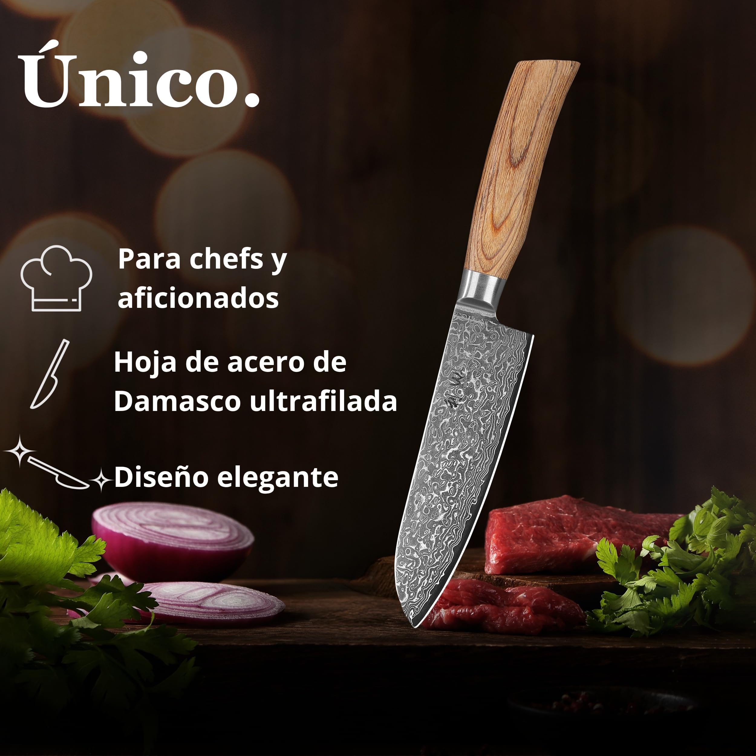 Wakoli EDIB Pro - cuchillo de damasco santoku de 16cm, hoja muy afilada de 67 capas, cuchillo de cocina de damasco y de chef profesional de acero de damasco auténtico con mango de madera de pakka