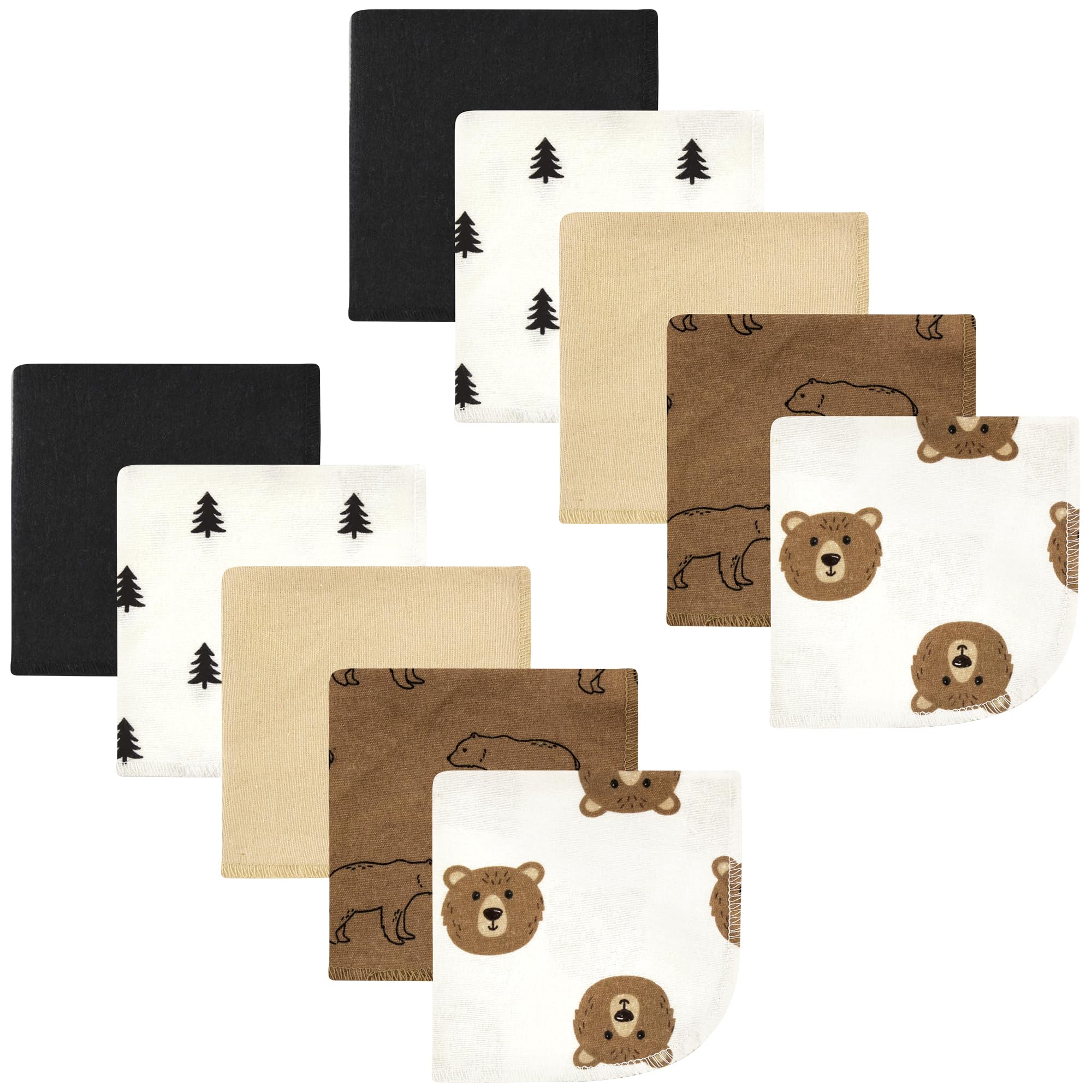 Hudson Baby Unisex Baby Flannel Cotton Poly Washcloths, Brown Bear 10 Pack, One Size