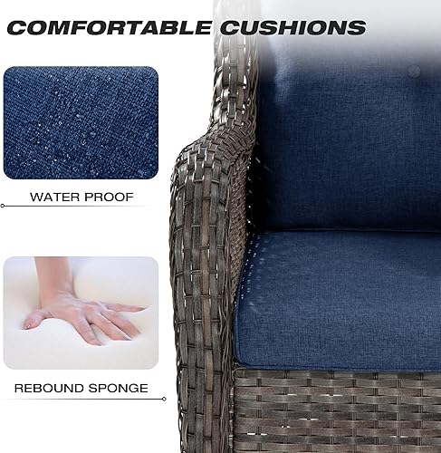 Miniatura 4 de Joyside Silla mecedora giratoria para exteriores para patio, mecedora de mimbre para exteriores con cojines de tela de olefina adecuada para porche