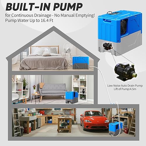 Miniatura 5 de 190PPD Commercial Dehumidifier with Pump for Basement-6000Sq.Ft. Warehouse, Large Space Crawl Space Dehumidifier for Efficient Water Damage