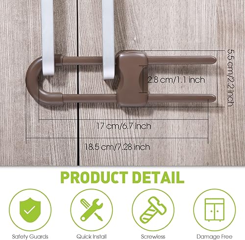 Miniatura 42 de Jetec 10 cerraduras de gabinete para bebés, cajones de prueba en forma de U, cerraduras de seguridad para niños, ajustables, fácil de usar, pestillo