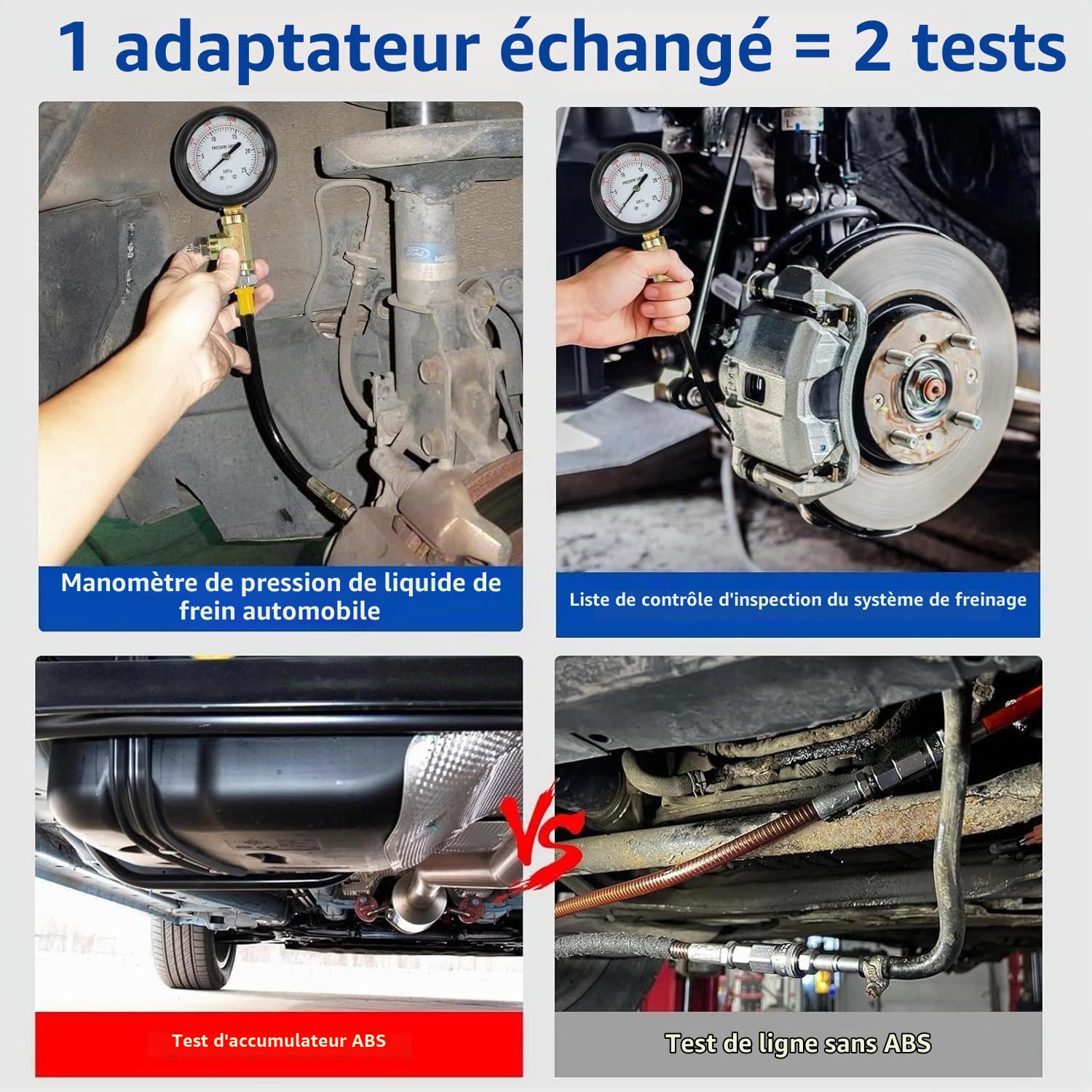 Testeur de pression de frein, manomètre de frein universel, 0-3500 psi, kit de jauge de pression d'huile hydraulique ABS, outil de diagnostic de système de freinage pour voiture à essence