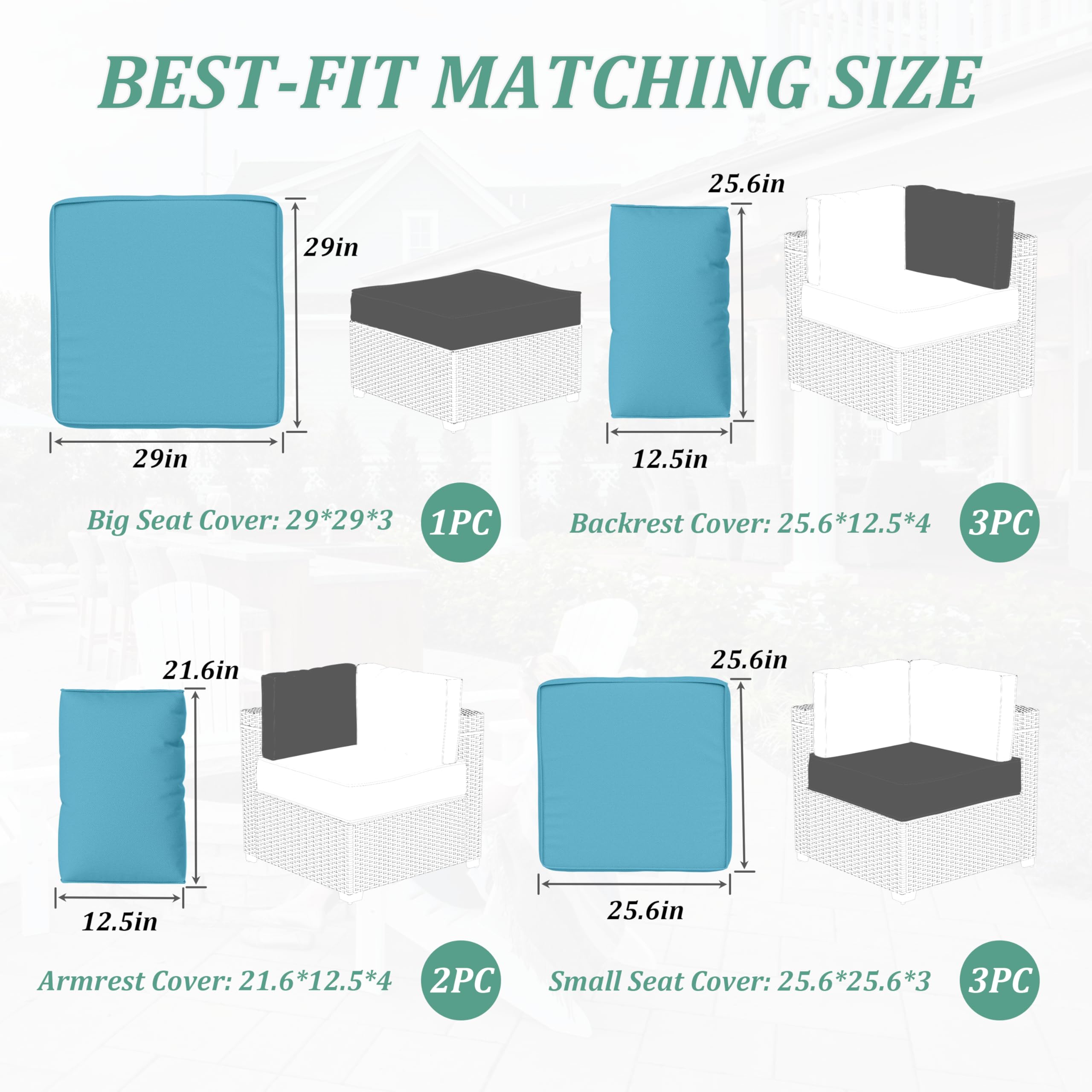 Kimunuk 9 Pcs Patio Cushion Covers Outdoor Patio Cushions Covers, Replacement Waterproof with Zipper for 5 Pcs Patio Furniture Set, Patio Sofa Couch 4 Sizes, Covers Only