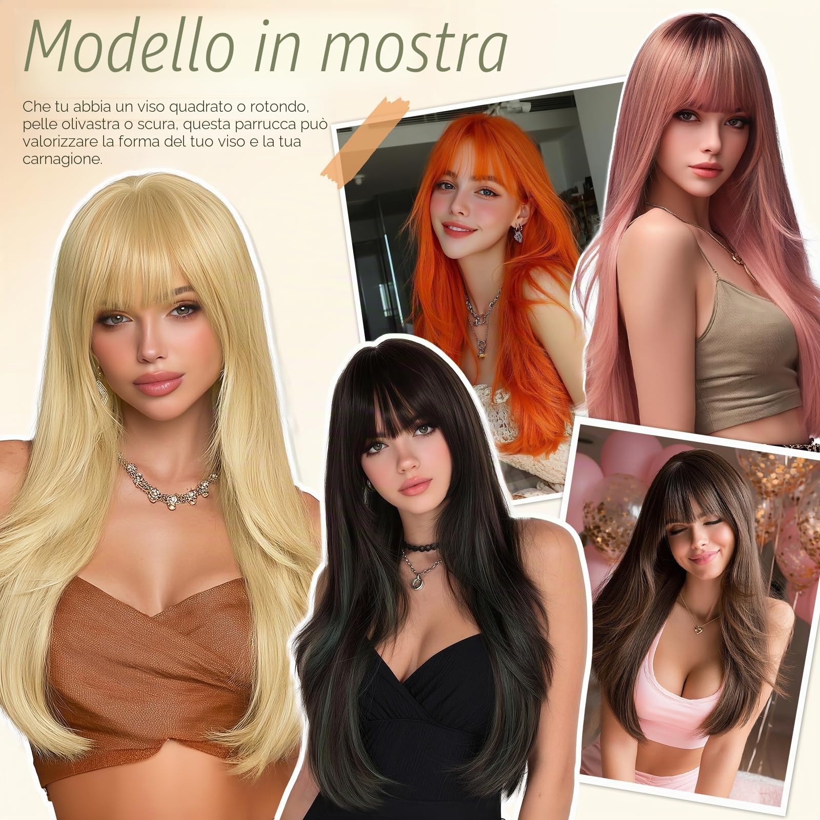 Sofeiyan Parrucca Marrone Scuro con Riflessi Cenere-Oro Lunga con Frangia,65 cm Parrucca Capelli Lisci per Donna,Capelli in Fibra Sintetica Naturale,Parrucche a Strati per Quotidiano Feste Cosplay