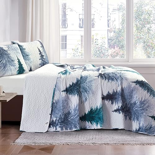 Miniatura 3 de Juego de edredón de Navidad, tamaño Queen, reversible, color verde, juego de ropa de cama de microfibra suave para todas las estaciones