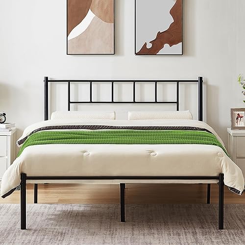 VECELO Full Metal Platform Bed Frame with Headboard, Heavy Duty Steel Slat Support, Under Bed Storage,No Box Spring Needed, Easy Assembly