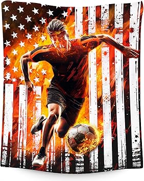 Soccer Blanket Gifts, Kids Throw Blankets, Soccer Gifts for Boys, Warm Flannel Sports Theme Throw for Sofa & Bed, 60"x80"