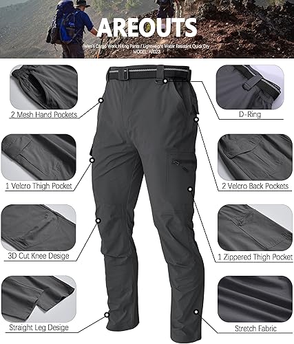 Miniatura 5 de Pantalones de senderismo para hombre, ligeros, resistentes al agua, de secado rápido, pesca, viajes, campamento, al aire libre, transpirables