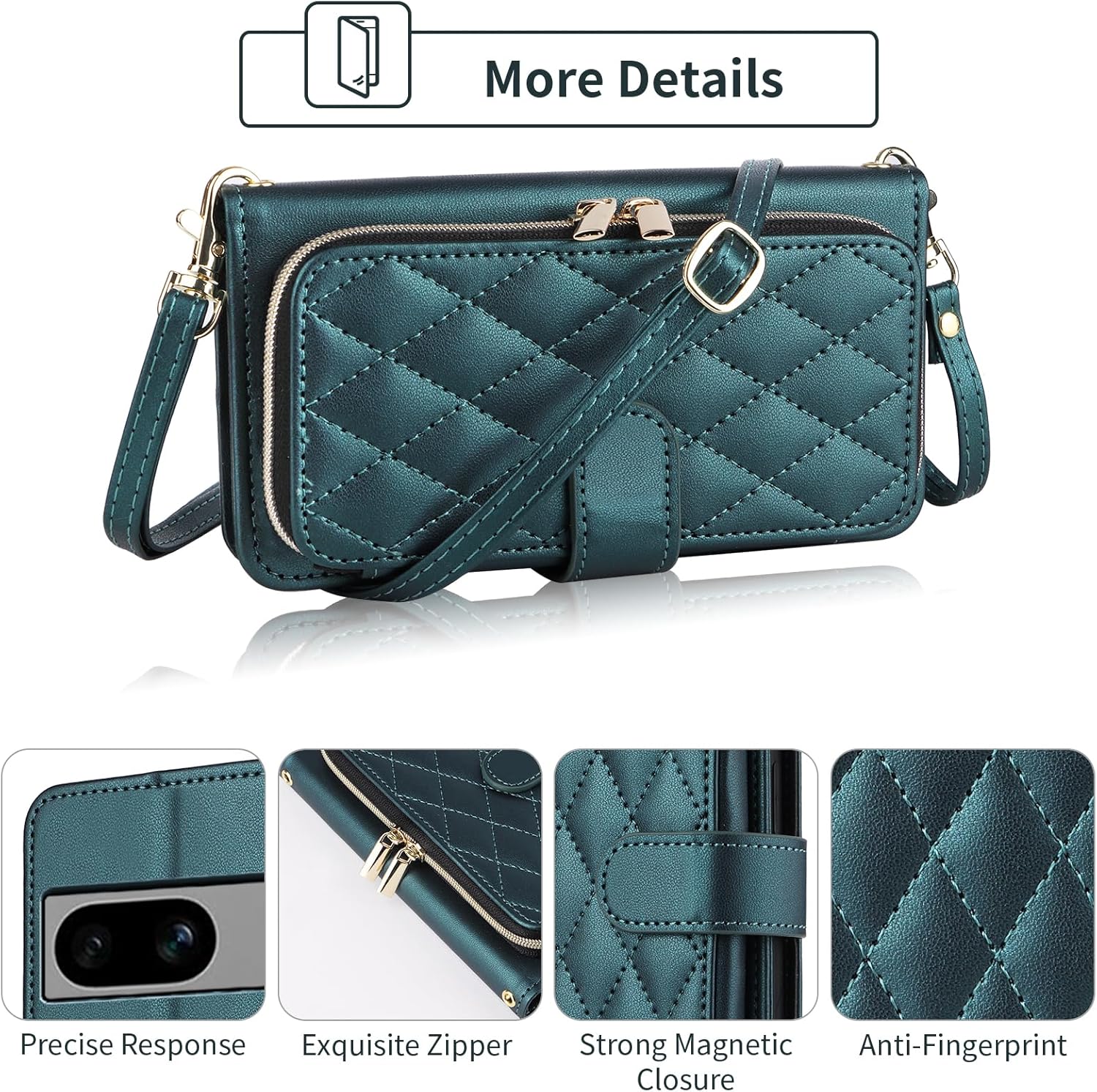 Wallet Case for Google Pixel 6A 5G 2022 with Detachable Wrist Strap, 9+ Card Slots Zipper Purse, Luxury PU Leather Stand Full Body Accessories Cell Phone Cover for Pixel6A A6 Women Girls Green