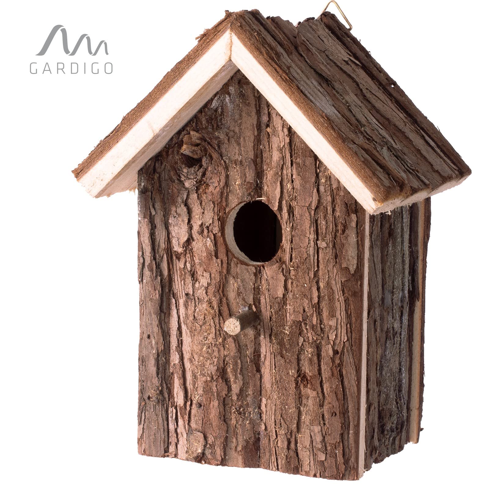 GARDIGO® Casita y Comedero para Pájaros | Acabado Natural | Casa de Madera para Pájaro, Casita Decoración de Jardín, Terraza o Balcón, Nido de Pájaros, Comedero Pajaros Exterior