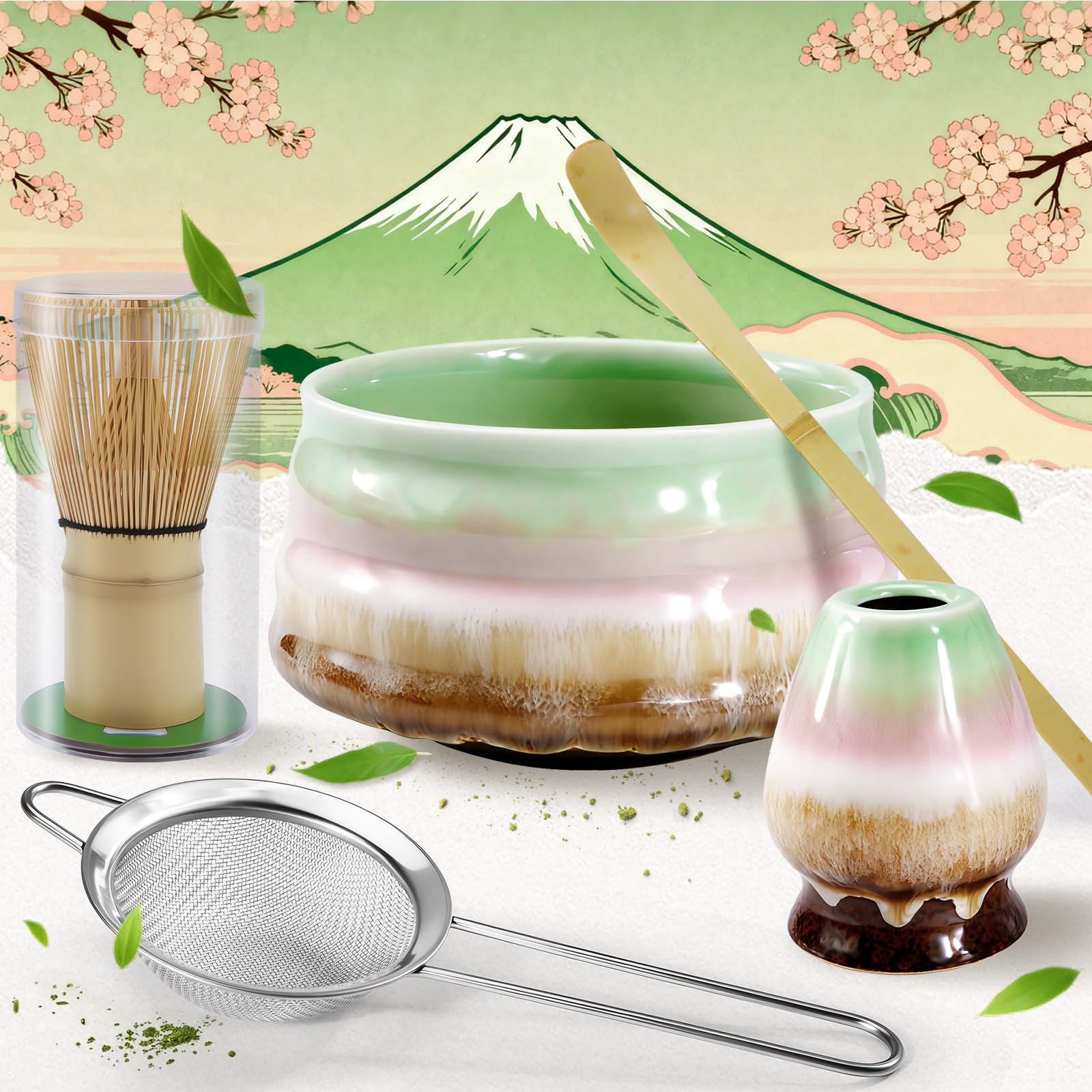 5-teiliges Matcha-Set,Matcha-Tee-Set, Matcha-Besen-Set – Perfekt für Einsteiger. Stylisches Matcha-Set mit Matcha-Besen, Matcha-Filtersieb und Matcha-Schale. Neue Farbgestaltung 2025.