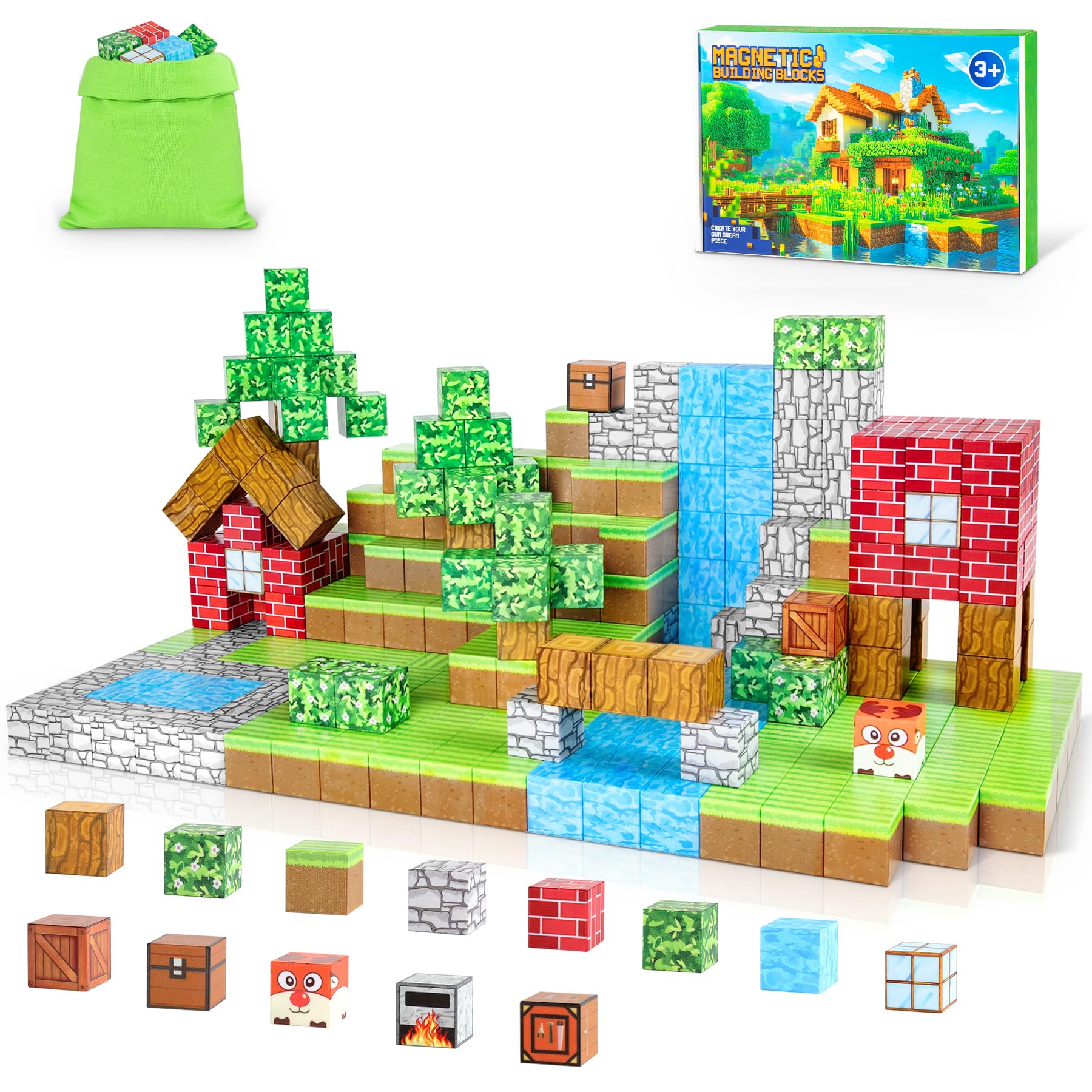 BABECTOY Costruzione magnetica - Giocattoli educativi magnetici per bambini e bambine di 3, 4, 5, 6, 7, 8 anni - Giocattoli sensoriali Montessori per bambini - 54 pezzi