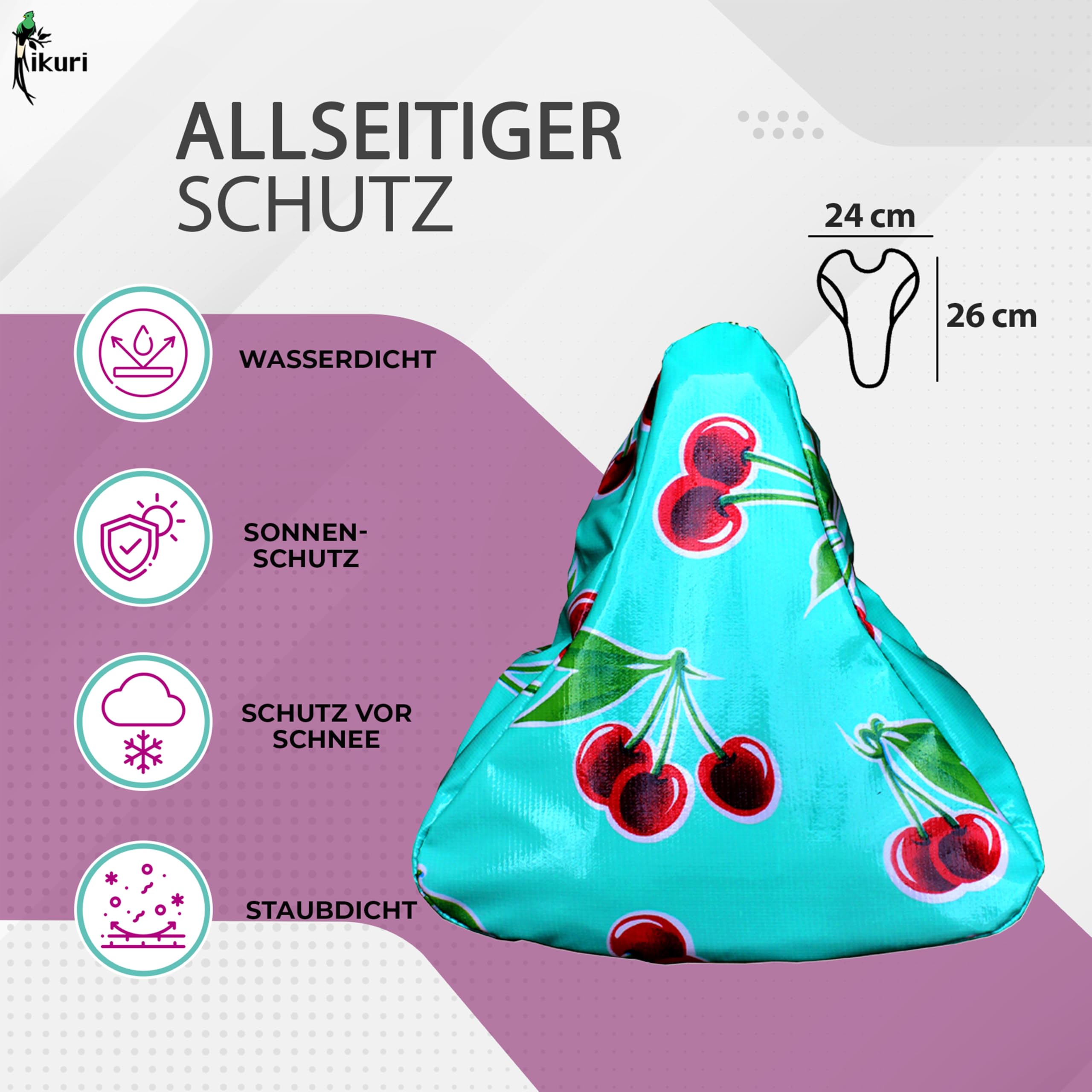 Ikuri Sattelschoner Sattelbezug Regenschutz Sattelschutz aus wasserabweisendem Wachstuch - Cerezas türkis