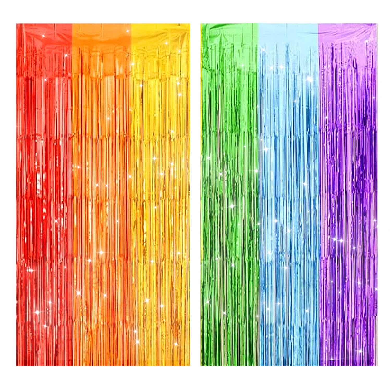 Rainbow Foil Fringe Curtains 2-Piece Rainbow Party Decoration Glitter Hanging Streamers for Disco Carnival Events Metal Tassel Holiday Party Photo
