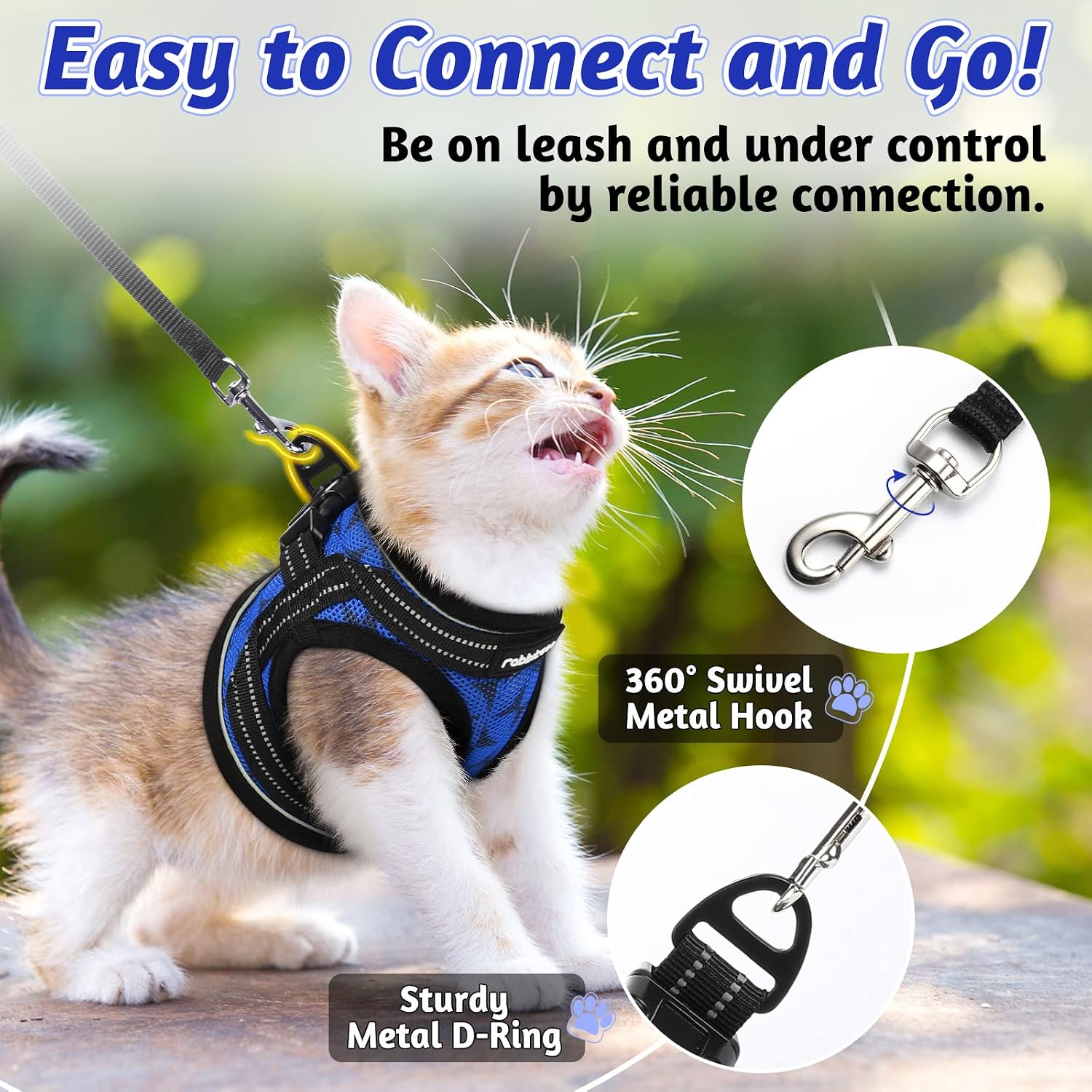 rabbitgoo Cat Harness and Leash Set, Kitten Harness Escape Proof, Lightweight Adjustable Reflective Kitty Leash for Walking, Easy Control Small Cat Vest Harness, Geometric Pattern (Medium, Blue)