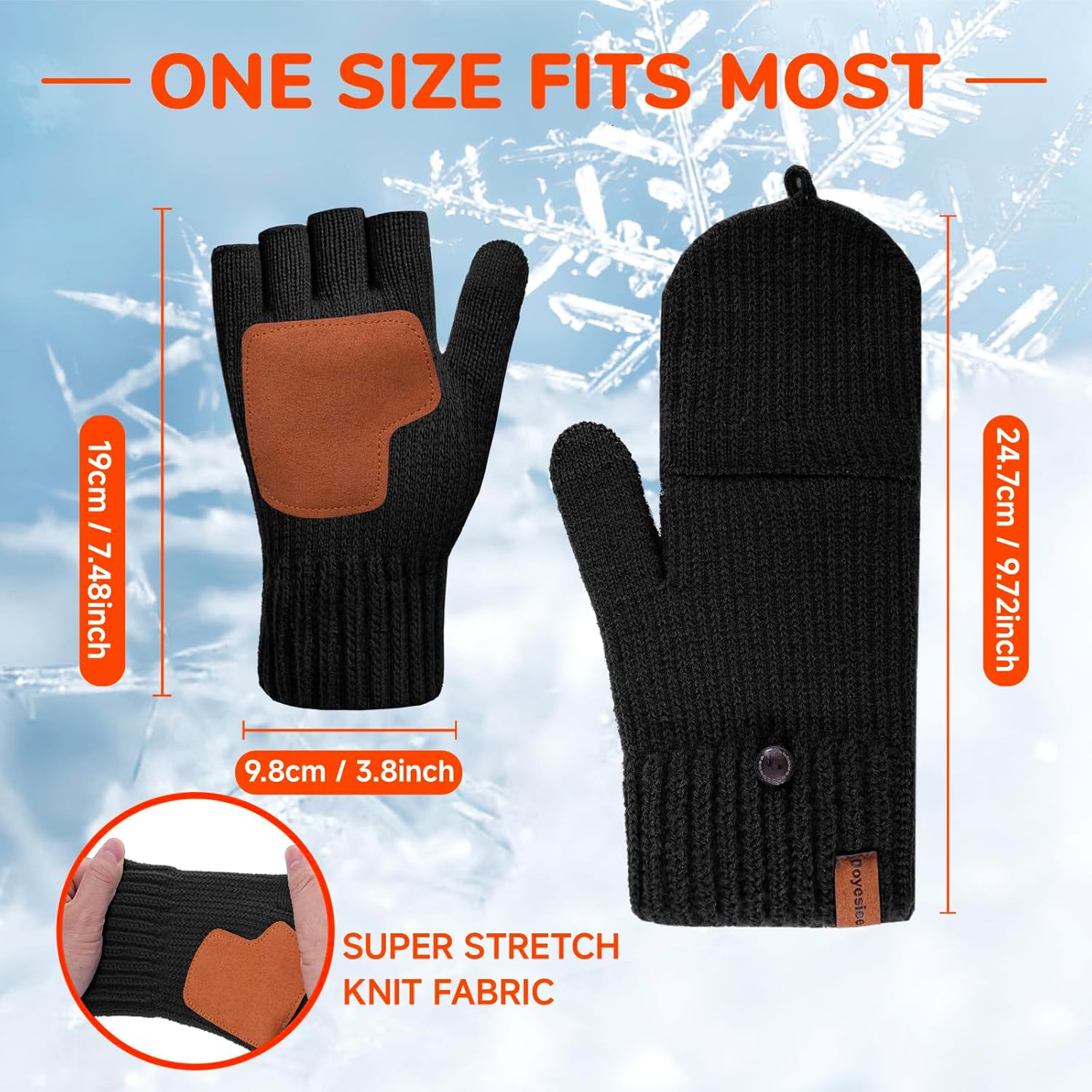 Winter Fingerless Gloves for Women Men Warm Knitted Convertible Mittens With Finger Flaps Fleece Women's Mittens - Image 6