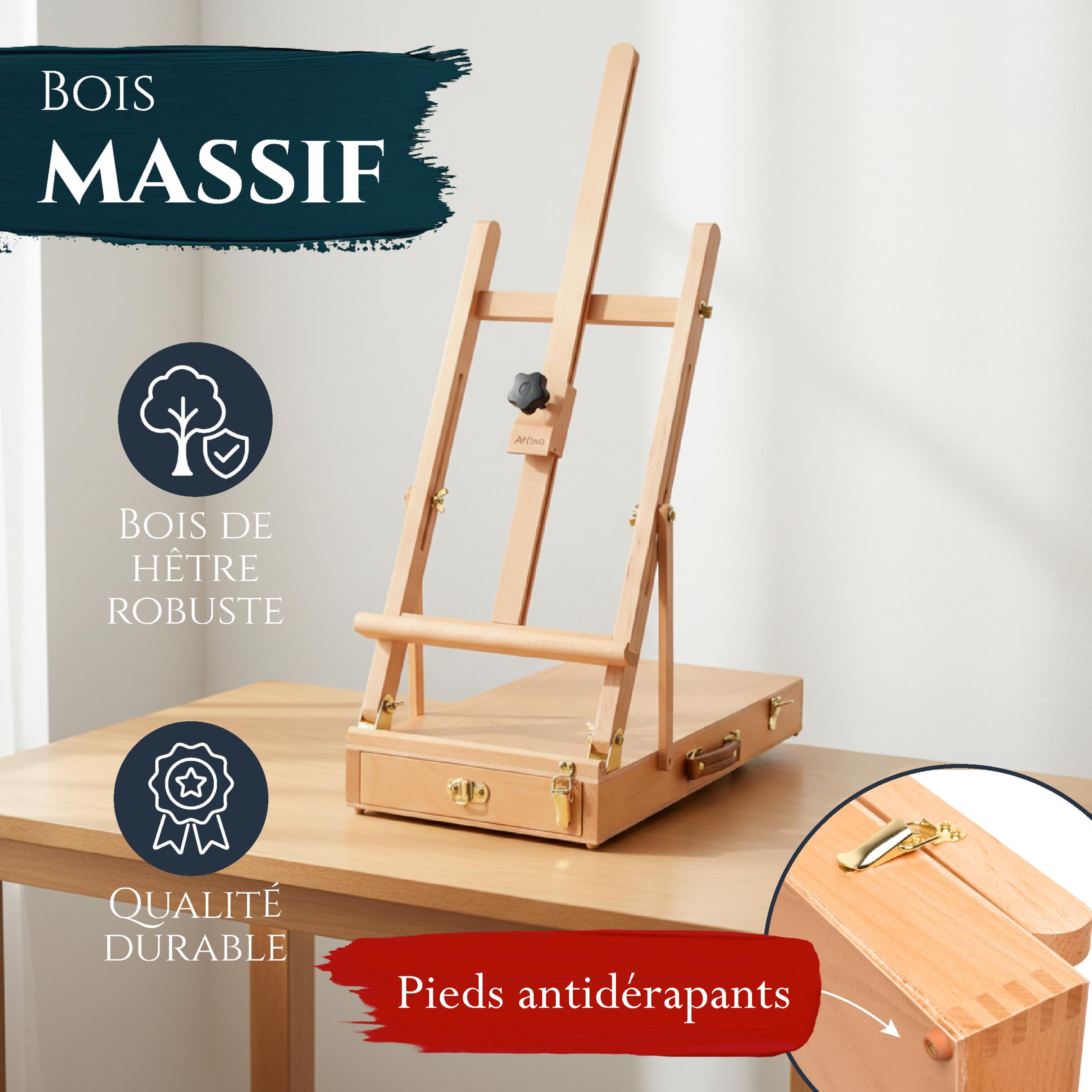 Artina coffret chevalet de table en bois de hêtre pour châssis entoilés
