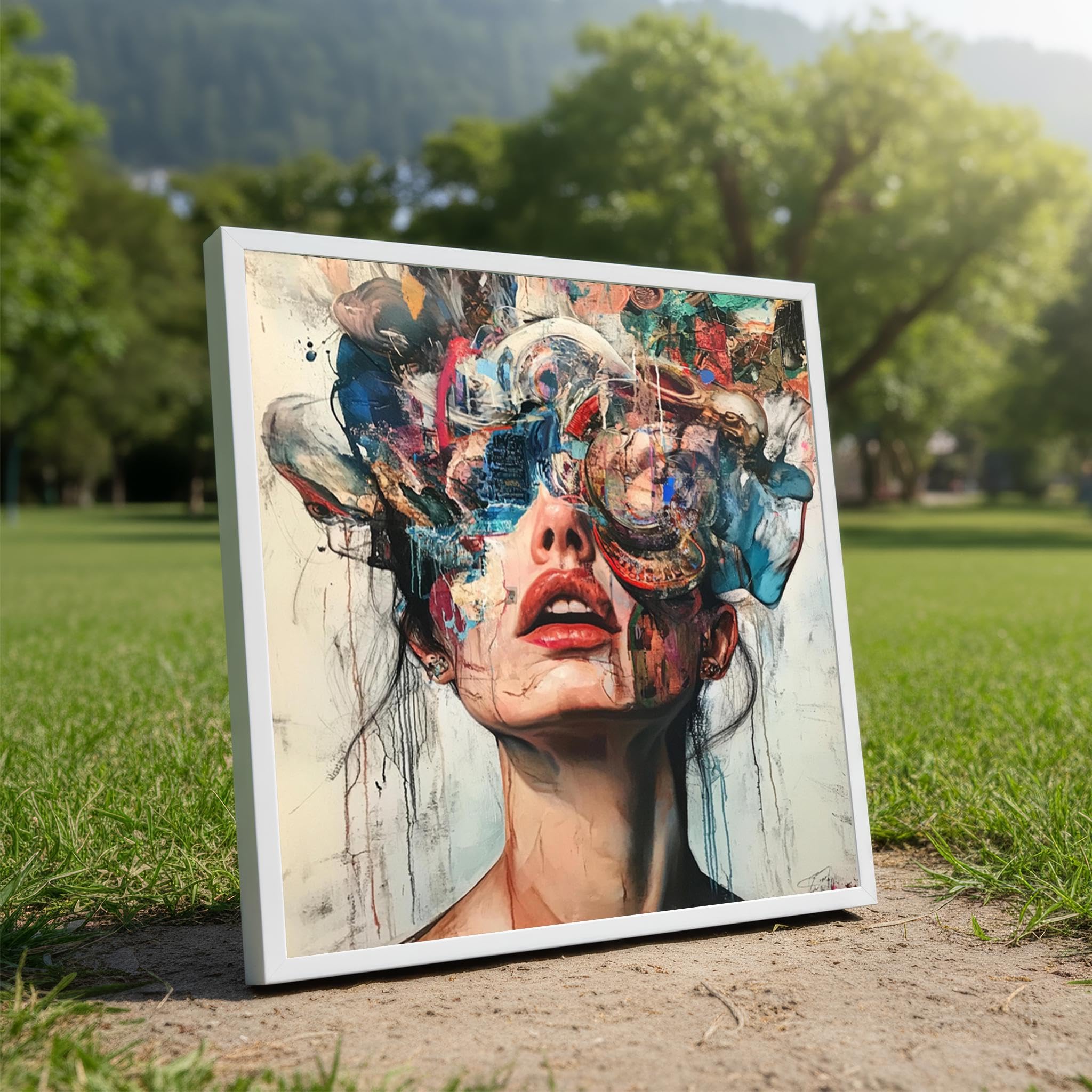 Cuadro abstracto de mujer con explosión de color que inspira tu hogar 8