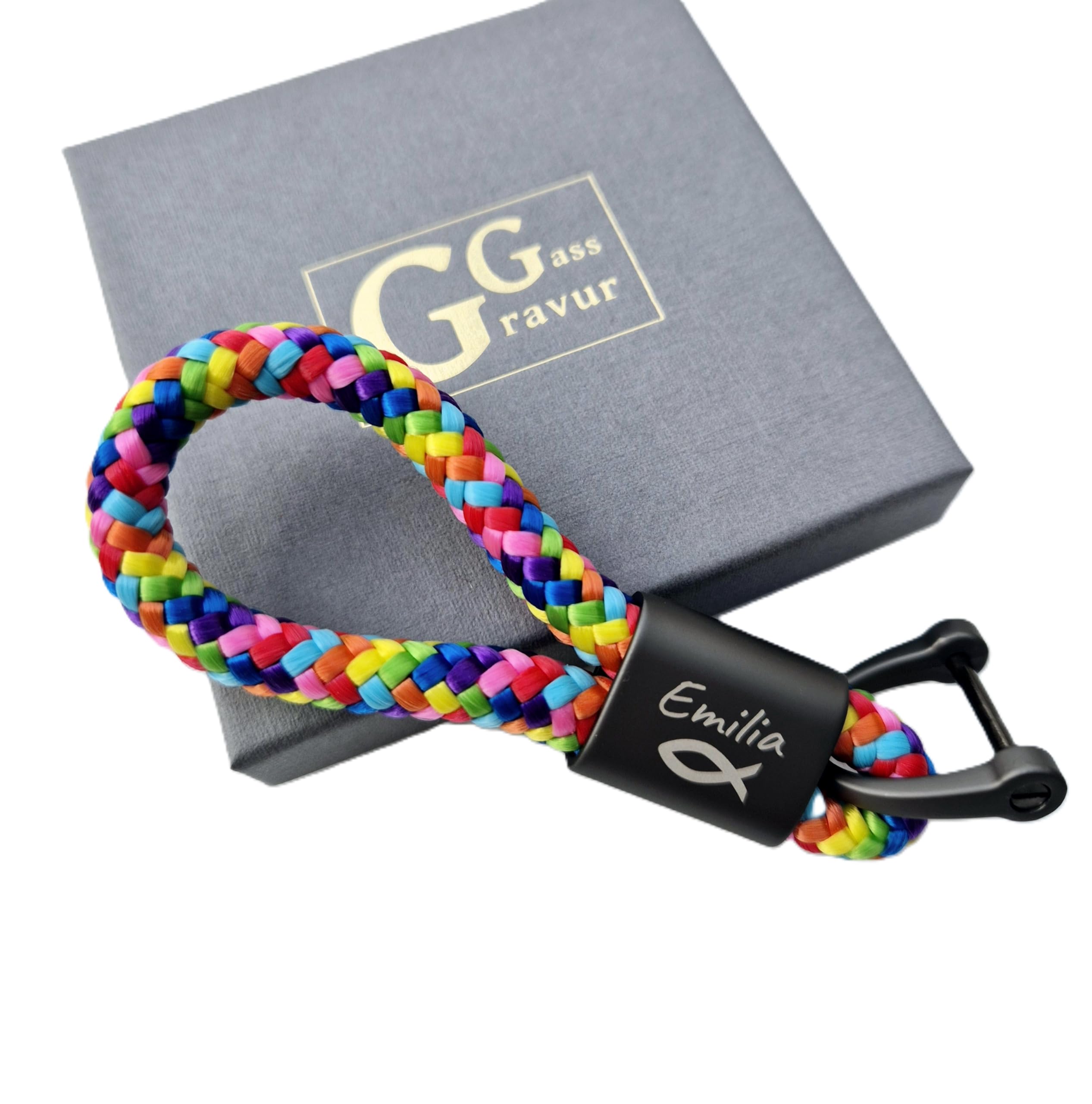 Generisch Schlüsselanhänger, Segeltau, 8mm, Karabiner, Gravur, Kommunion, Konfirmation, Taufe, Firmung, personalisiertes Geschenk, Valentinstag, Muttertag, Vatertag, Geschenk, Hochzeit, Weihnachten