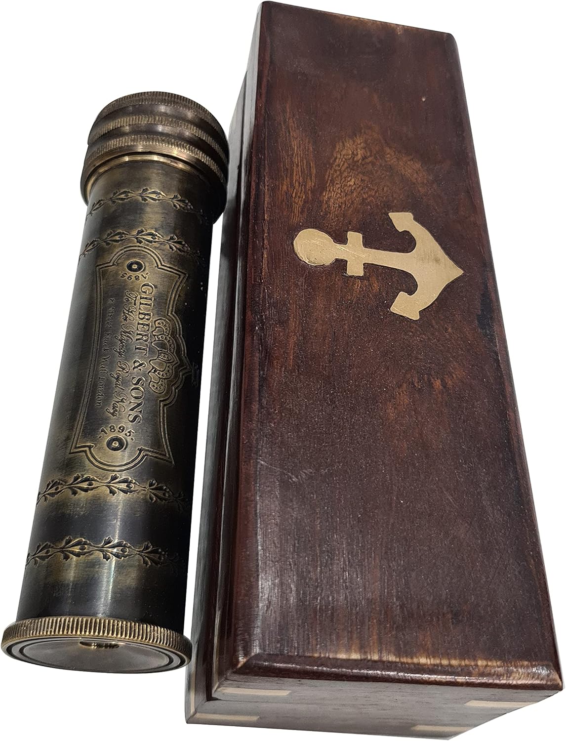 collectiblesBuy Antique Finish Brass Kaleidoscope Gilbert & Sons Engraved W/Anchor Hardwood Box Nautical Instrument Table Decor Educational Device