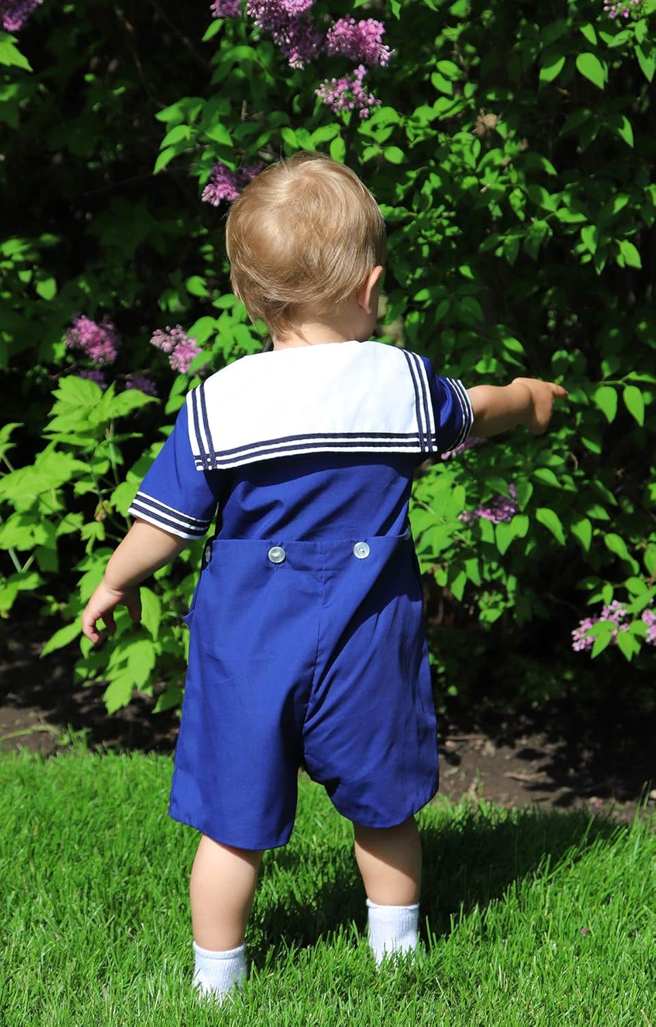 Petit Ami Baby Boys’ 2 Piece Nautical Bobby Suit with Collar