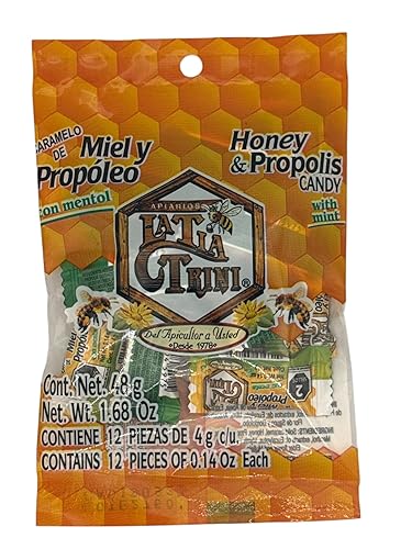 Miniatura 5 de Miel & propoleo caramelos con menta (caramelo de miel y propóleos con menta), paquete de 3 (12 caramelos cada uno), pastillas naturales relajantes,