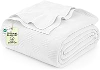 Utopia Bedding 100% Cotton Thermal Blanket Full/Queen 90x84 Inch 350GSM Lightweight Soft Breathable All Seasons White