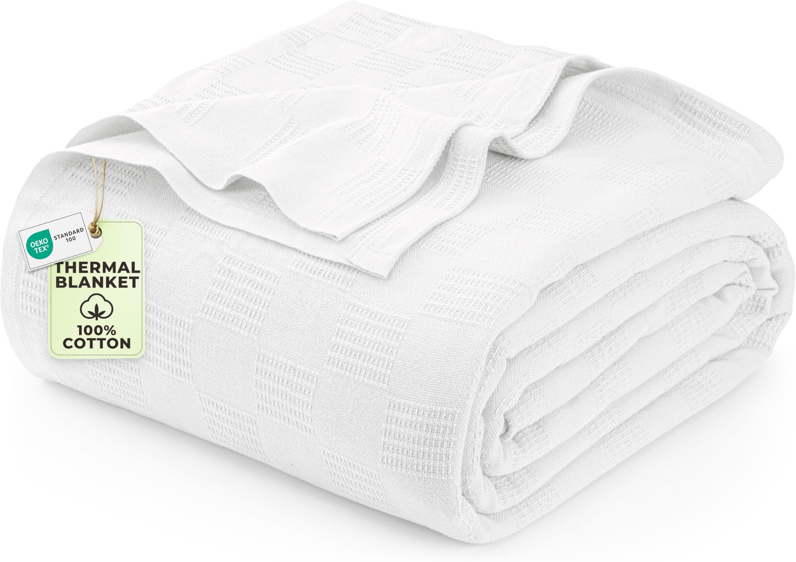 Utopia Bedding White 100% Cotton Blanket [Queen Size - 90x90 Inch] 350GSM Lightweight, Soft and Breathable Thermal Blanket for All Seasons