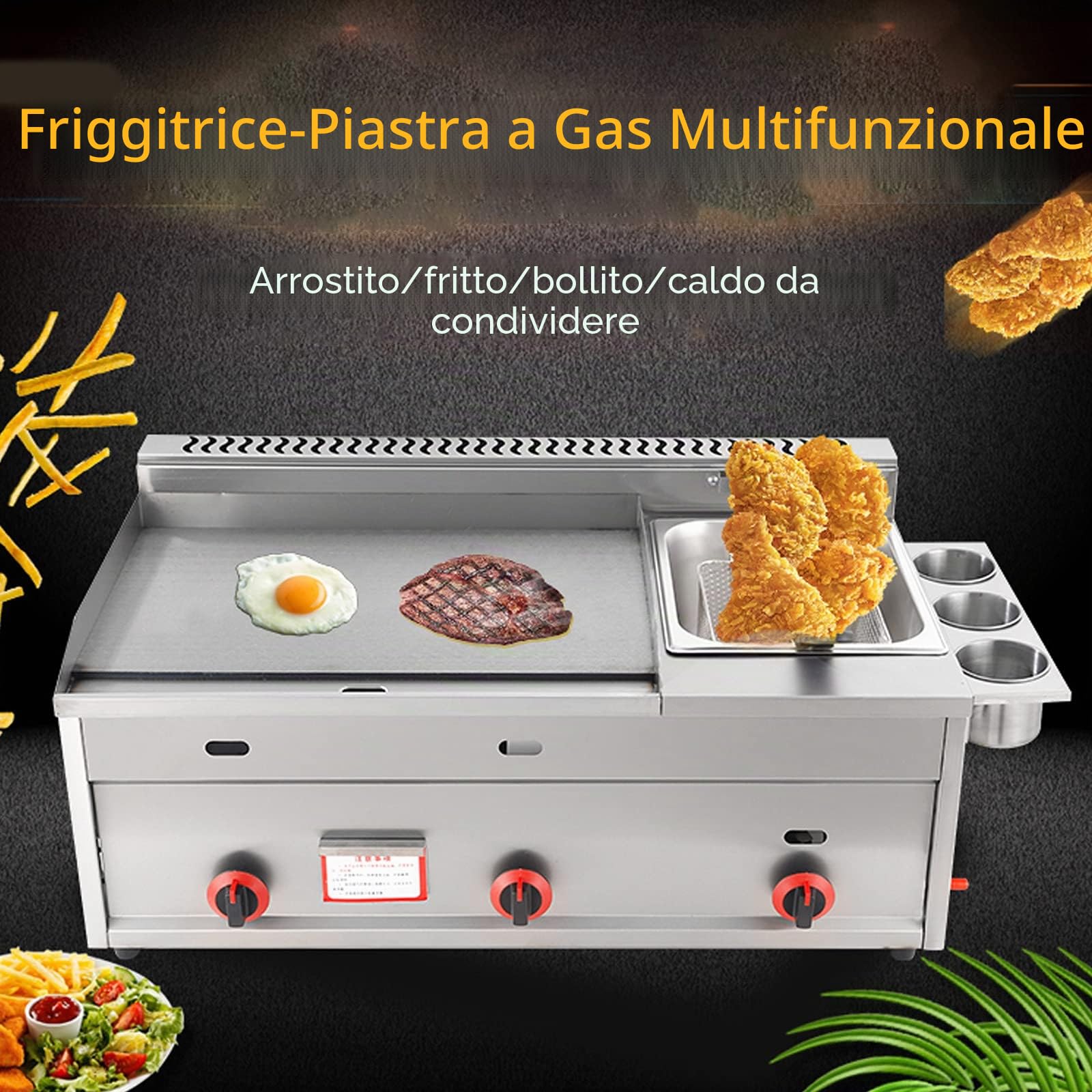 Deep Fryer Friggitrice a gas in acciaio inox da 30 litri con piastra e paletta per cestello per ristoranti commerciali e cucina domestica