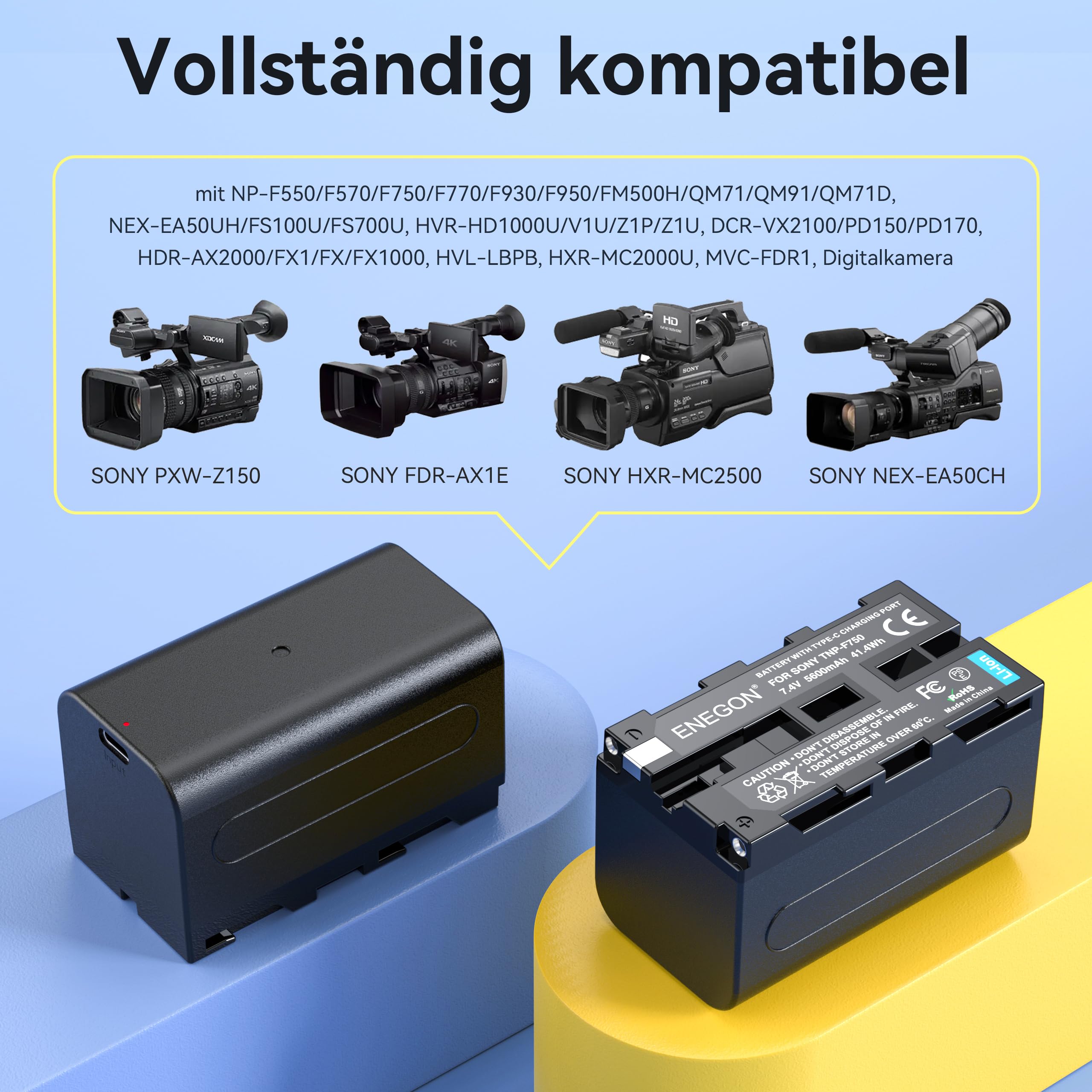 ENEGON NP-F750 USB-C Direktladefähige Ersatzakkus 5600mAh (Doppelpack) für NP-F980 NP-F970 NP-F960 NP-F950 NP-F930 NP-F770 NP-F750 NP-F570 NP-F550
