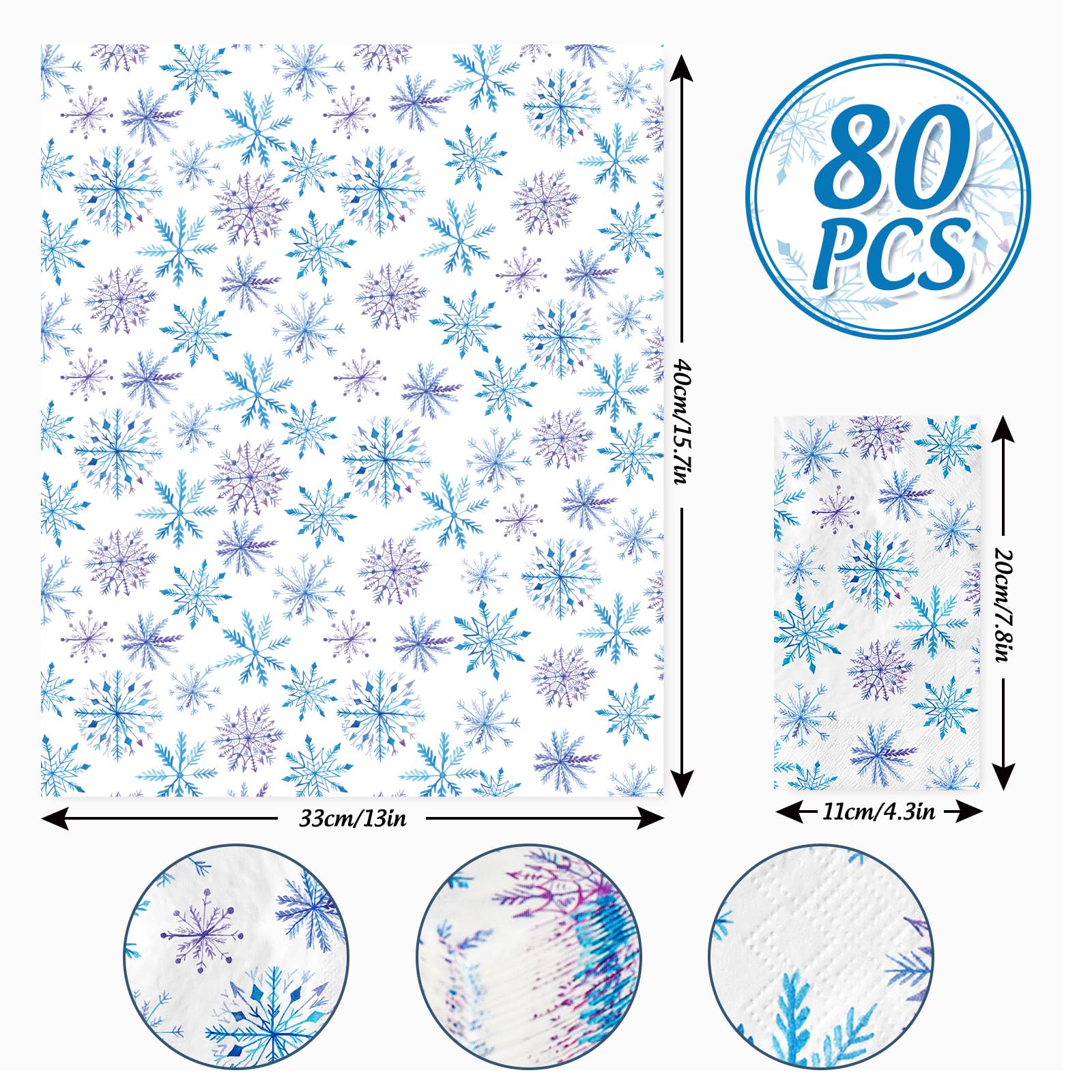AnyDesign 80Pcs Christmas Snowflake Guest Napkins Disposable Blue Purple Snowflake Paper Napkin Xmas Decorative Dinner Hand Napkin Towel for Christmas Winter Holiday Party Supplies, 13 x 15.7 inch