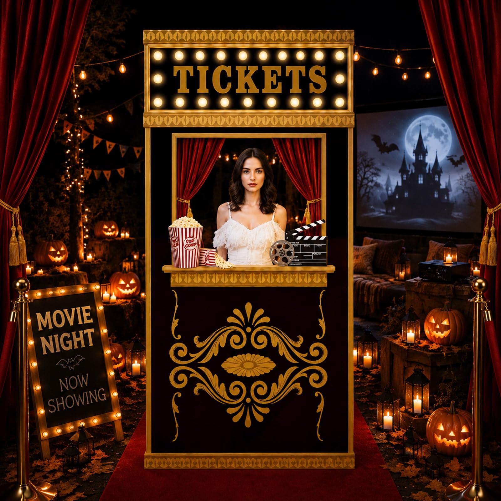 Sliner Halloween Horror Movie Night Decorations, Ticket Booth Door Banner