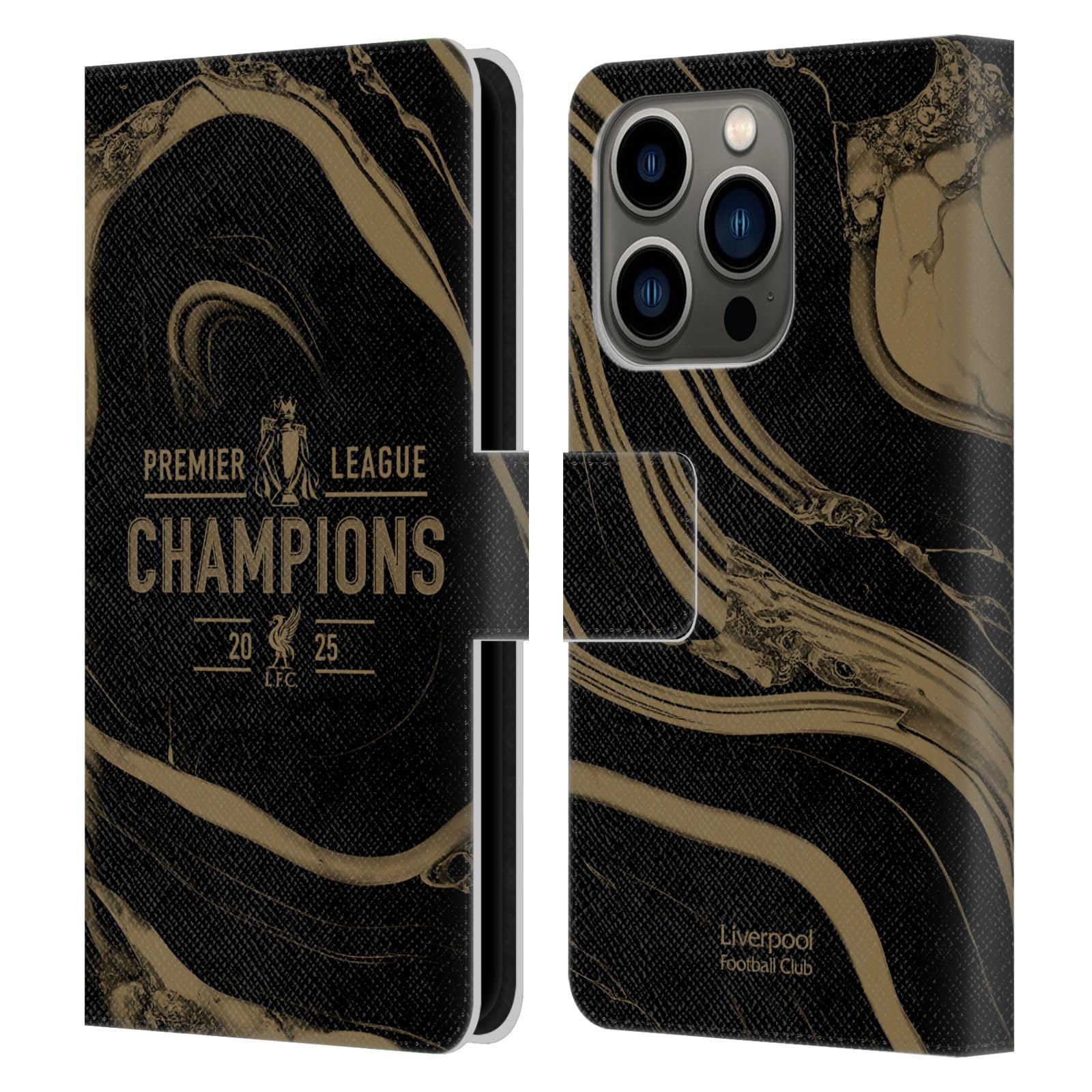 Head Case Designs Officially Licensed Liverpool Football Club Black Marble 2025 Premier League Champions Leather Wallet Case Compatible With Apple iPhone 14 Pro