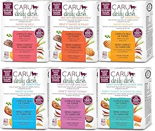 Caru - Daily Dish Stews - Healthy Functional Wet Dog Food or Food Topper Variety Pack - Beef, Chicken, Turkey, Beef w/Chicken, Turkey w/Salmon, Turkey w/Lamb - 12 oz Cartons - Pack of 6