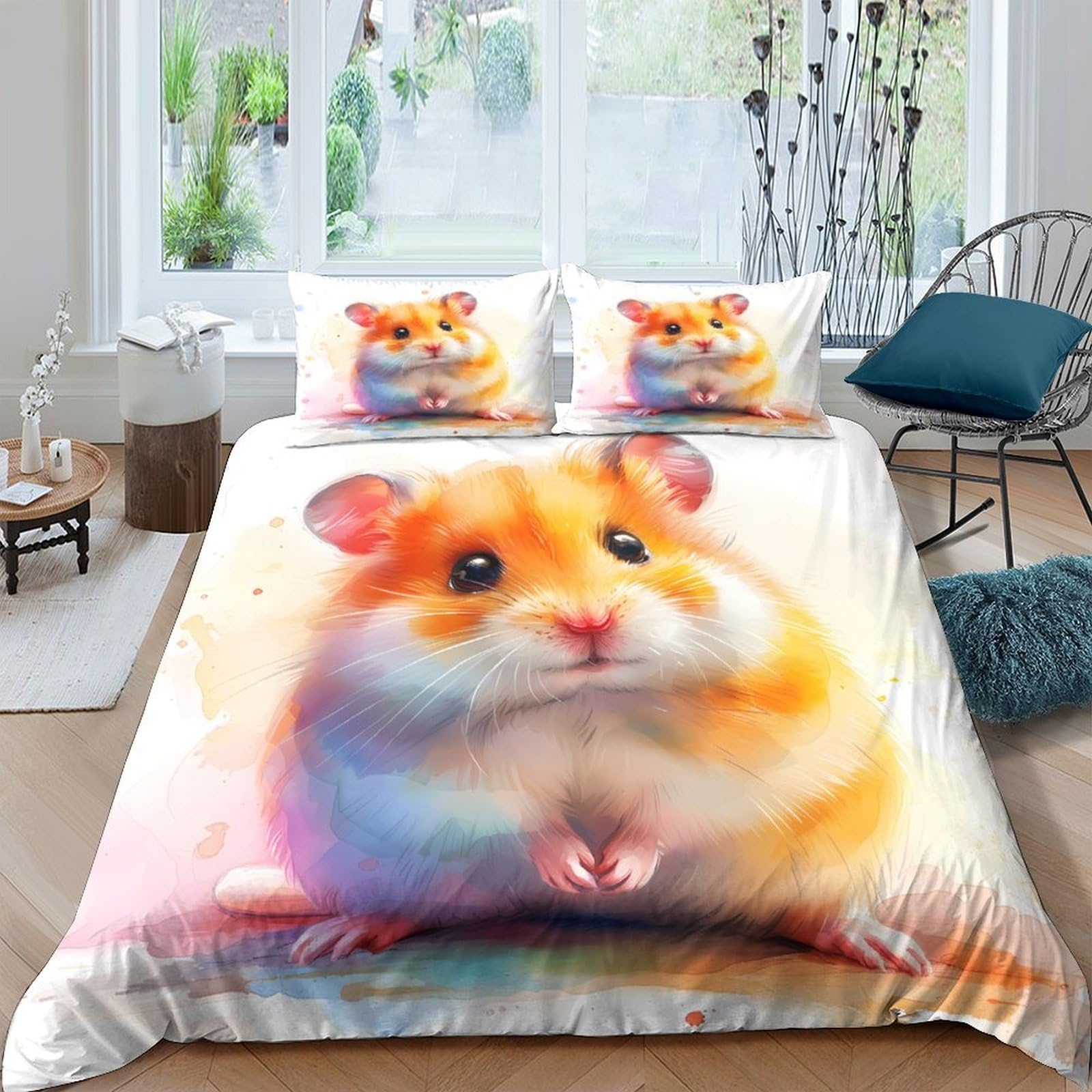 Ctjqhvkz Style-1 3D Printed Cute Hamster Fitted Sheet Microfiber Soft Breathable Cartoon Animal Bed Cover For Bedroom Dorm Decor Single（135X200cm）