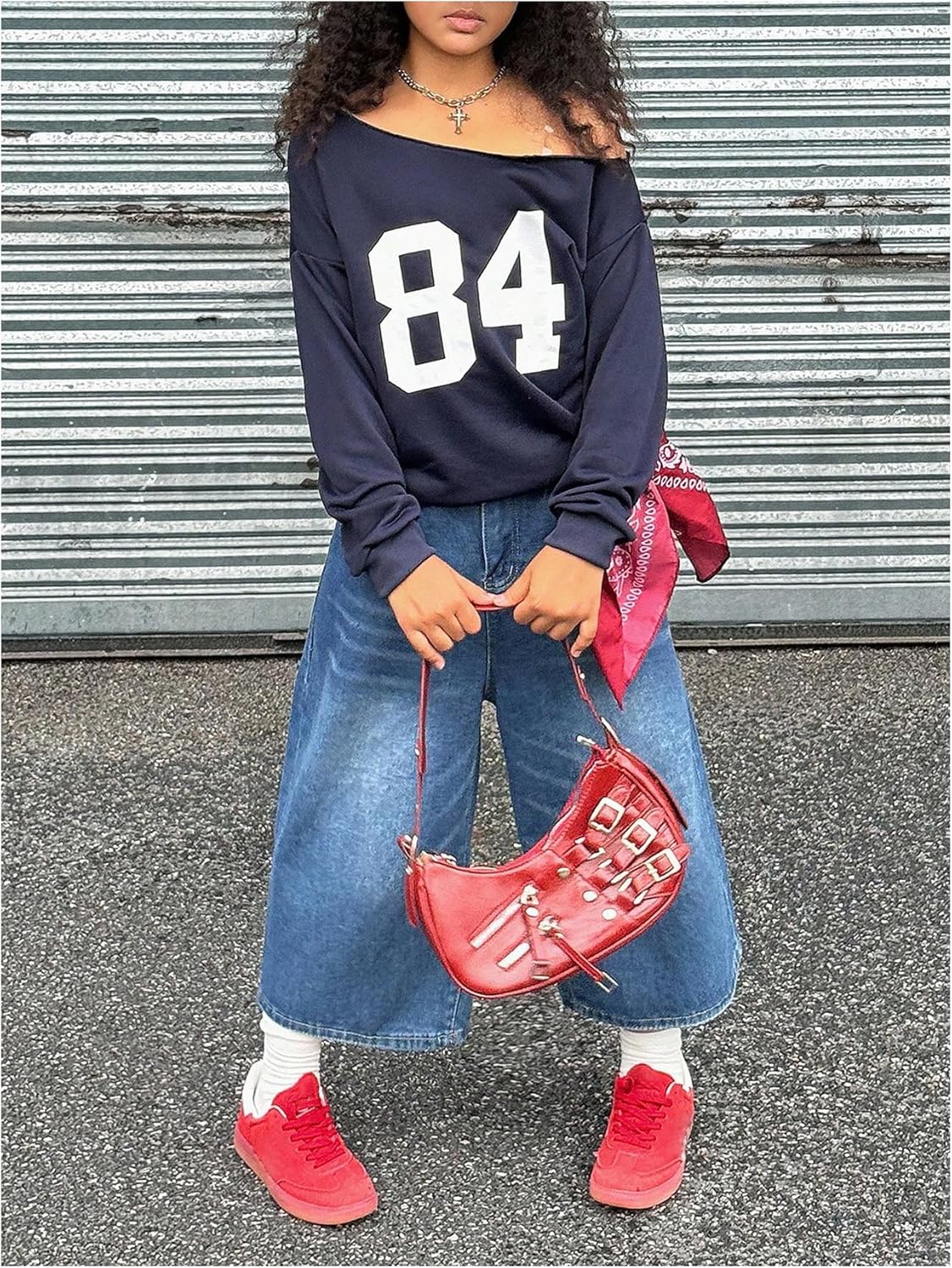 Floerns Girl's Number Long Sleeve Sweatshirts Off The Shoulder Y2k Pullover Tops - Image 4