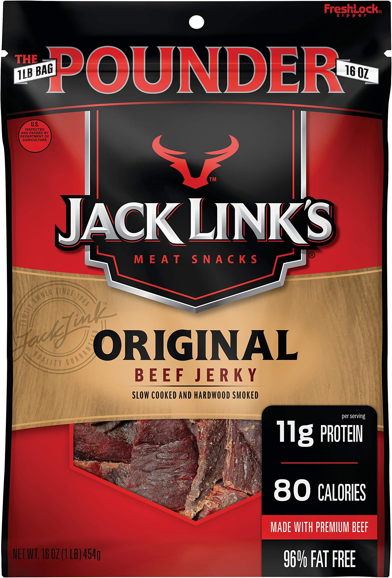 Meat Snacks Beef Jerky, Original, 16 Ounce (Pack of 1)