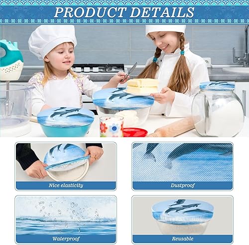 Miniatura 4 de Sea Dolphins - 5 tapas elásticas de tela reutilizables para tazones, tazas, platos, ollas y sartenes