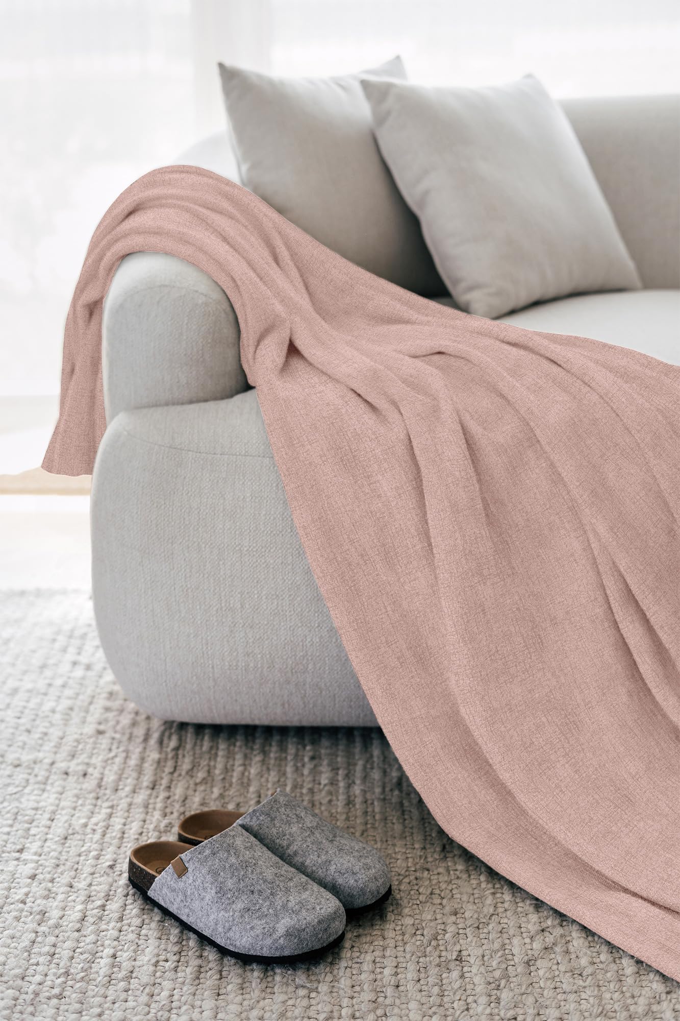 IlGruppone Telo Arredo Tinta Unita in Cotone Panama Grandfoulard Copridivano Copriletto Sofà Made in Italy - Rosa Chiaro - 1 Posto 280x170