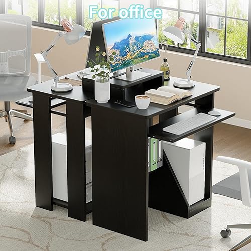 Miniatura 2 de ALISENED Escritorio pequeño de 76 cm para computadora con bandeja para teclado y soporte para monitor, escritorio de estudio y escritura con Negro