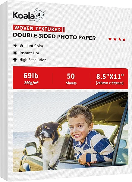 Koala Thick Woven Textured Double-sided Photo Paper 8.5X11 69LB 50sheets 260GSM Heavyweight Compatible with Inkjet and Laser Printer