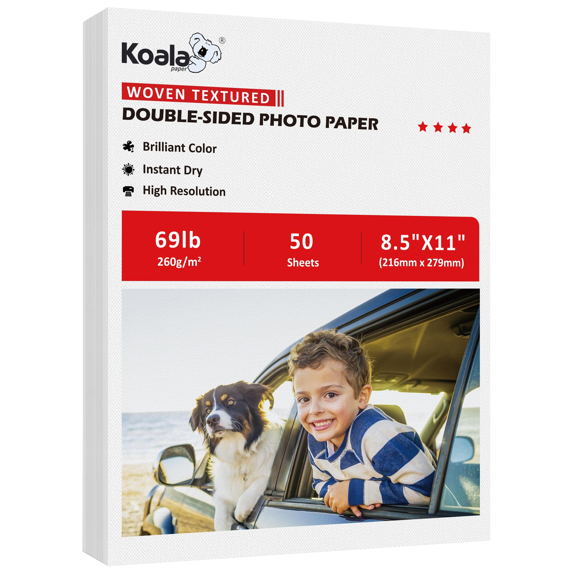 Koala Thick Woven Textured Double-sided Photo Paper 8.5X11 69LB 50sheets 260GSM Heavyweight Compatible with Inkjet and Laser Printer