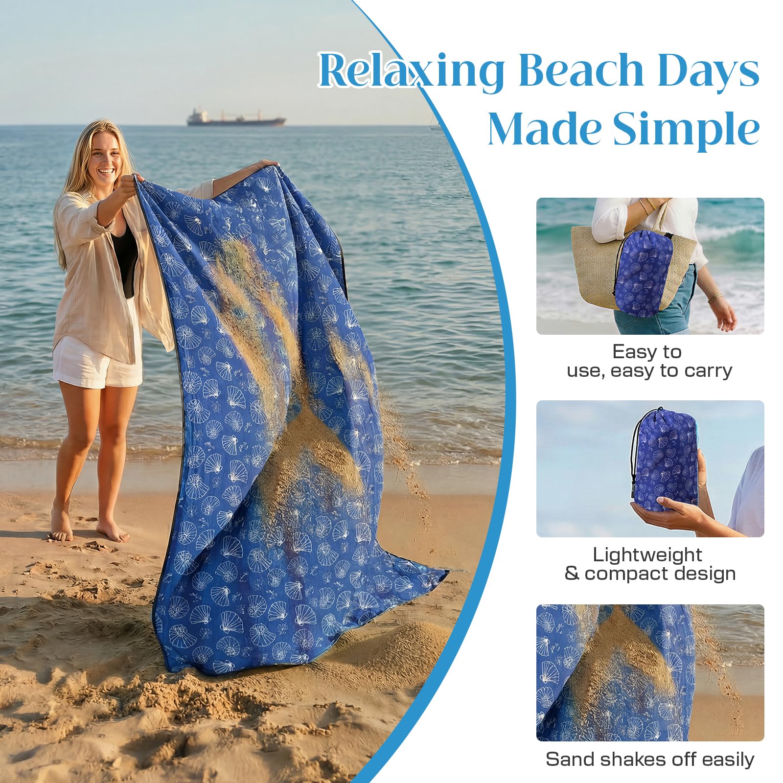 Beach Blanket Sandproof Waterproof, 274 x 305 cm Extra-Large Beach Mat with Stakes & Travel Bag, Lightweight,Quick Dry - Image 4
