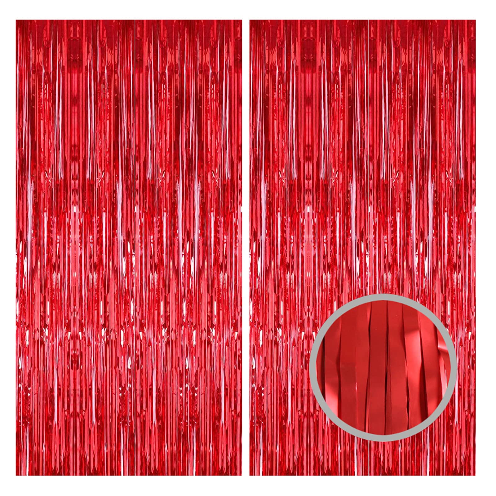 JK Home 2pcs 3.2 x 6.5ft Tinsel Foil Fringe Curtains Streamers Backdrop for Birthday Graduation Wedding Engagement Bridal Shower Bachelorette Holiday Party Decorations Matte Red