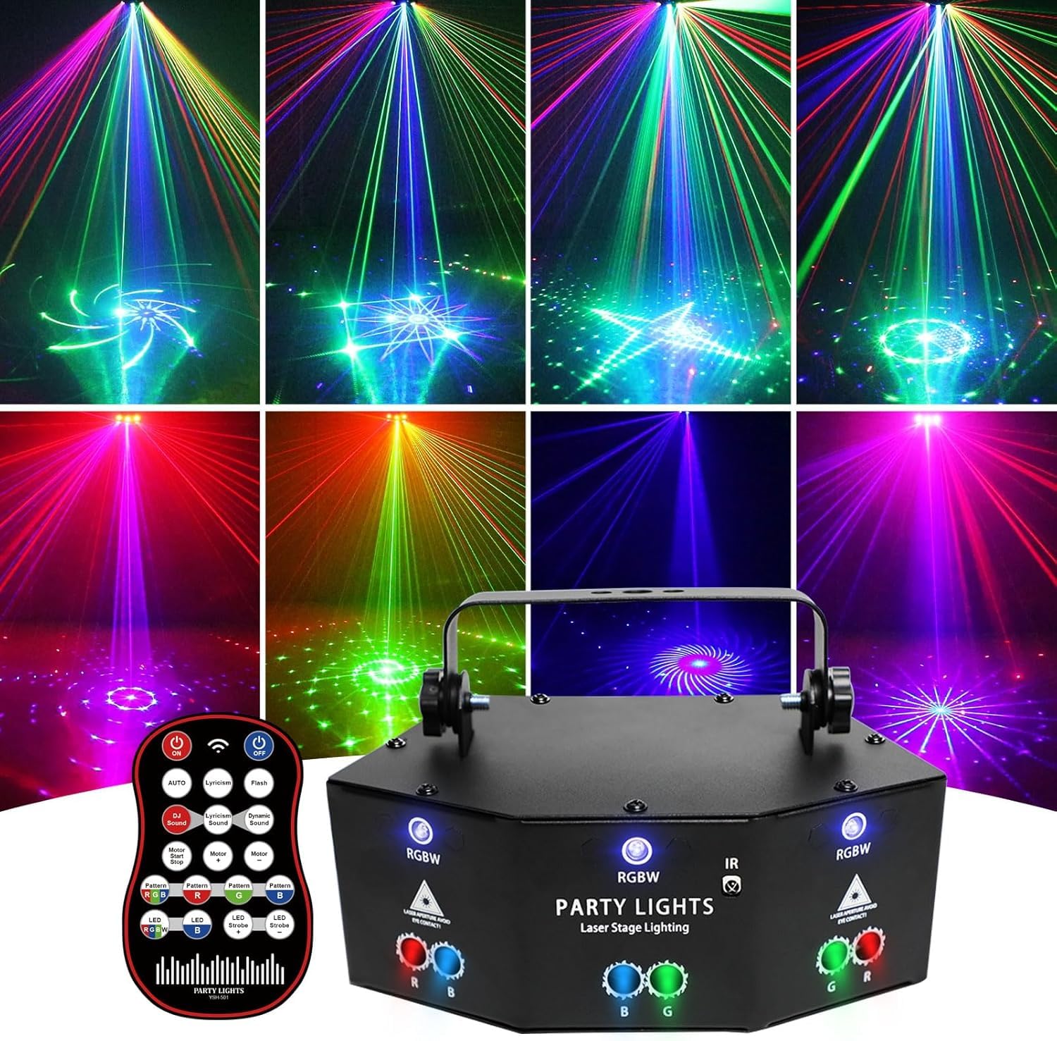 Disco Party Light, LED RGB DJ Projector Music Controlled Spotlight - Red, Green, Blue