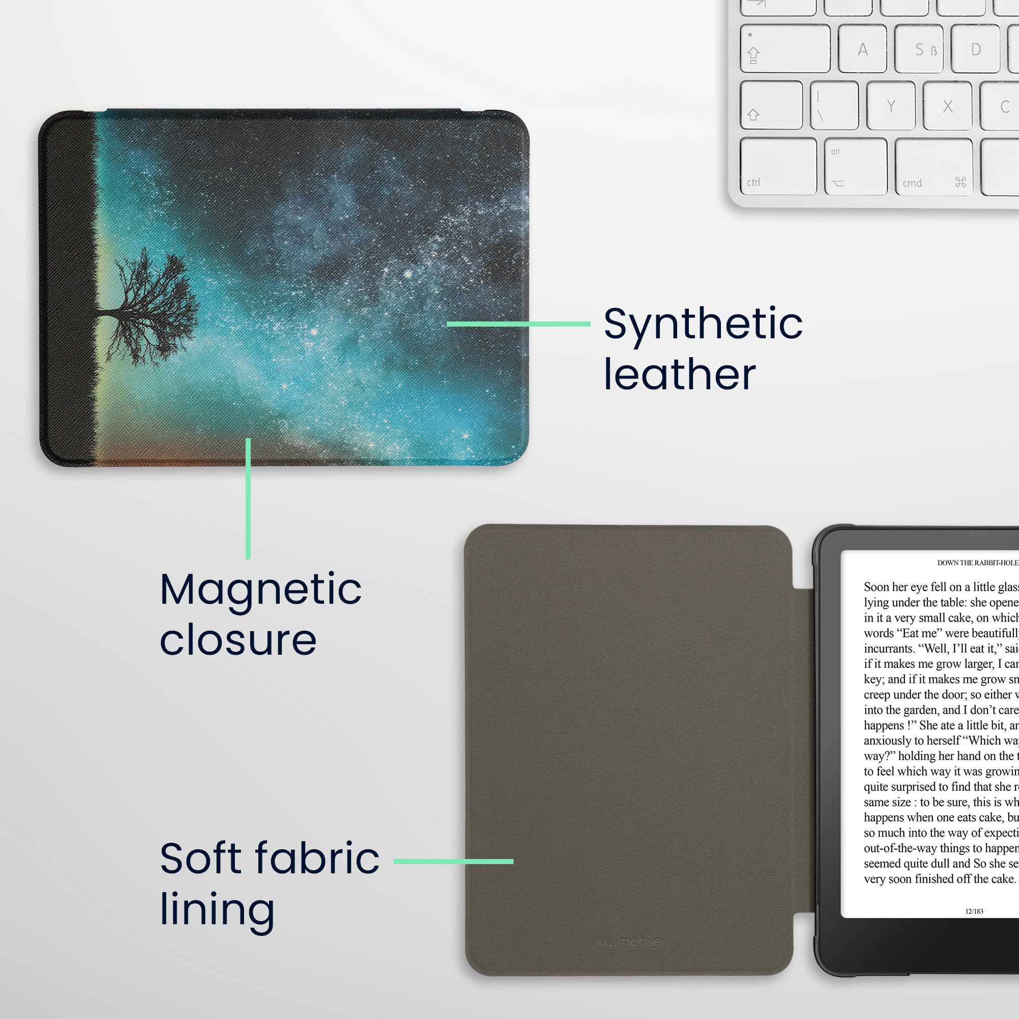 kwmobile Cover for Amazon Kindle Paperwhite (2024)/Colorsoft Case - eReader Cover with auto sleep funktion - Cosmic Nature with Blue/Grey/Black — view 5