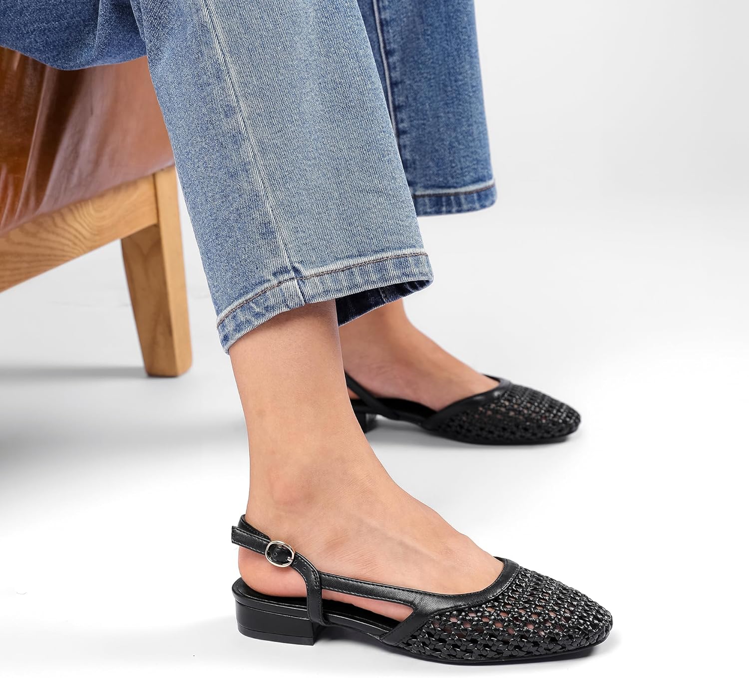 Slingback Flats for Women 2.0 Square Toe Two Toned Flats Wedding Shoes Low Heel Shoes for Women - Image 2