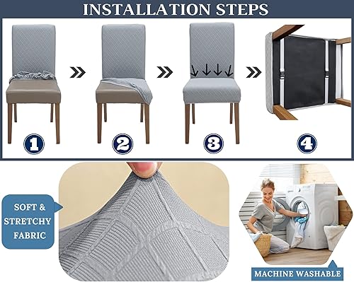 Miniatura 5 de SPRINGRICO Paquete de 4 fundas para sillas de comedor con cinturón de seguridad, fundas elásticas para sillas Parsons lavables, fundas protectoras