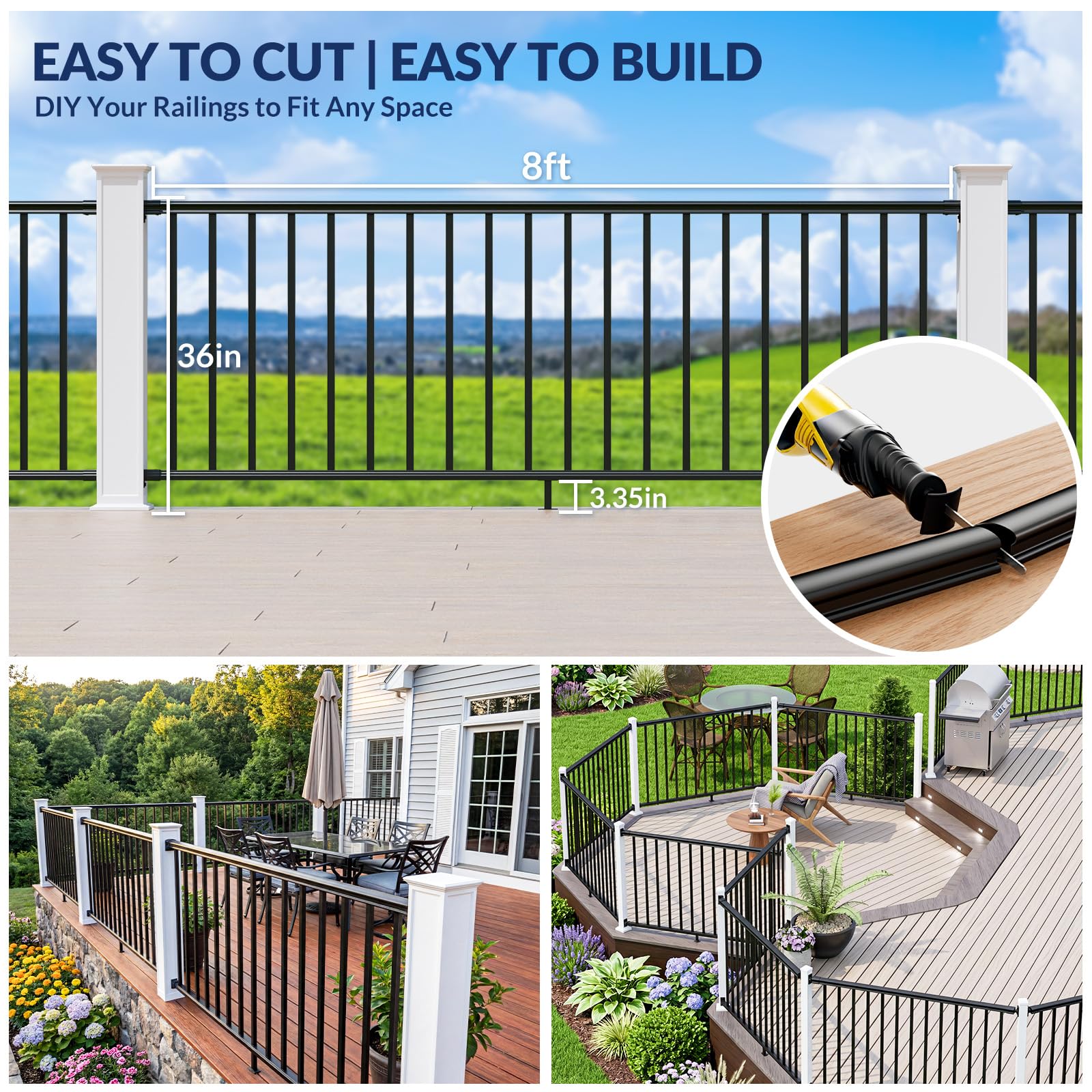 Best Patio Railing Kits for 2026: Ranked & Vetted 2 Egadis 1 Pack 36 in x 8 ft Aluminum Porch and Deck Railing Kit Without Post — product photo