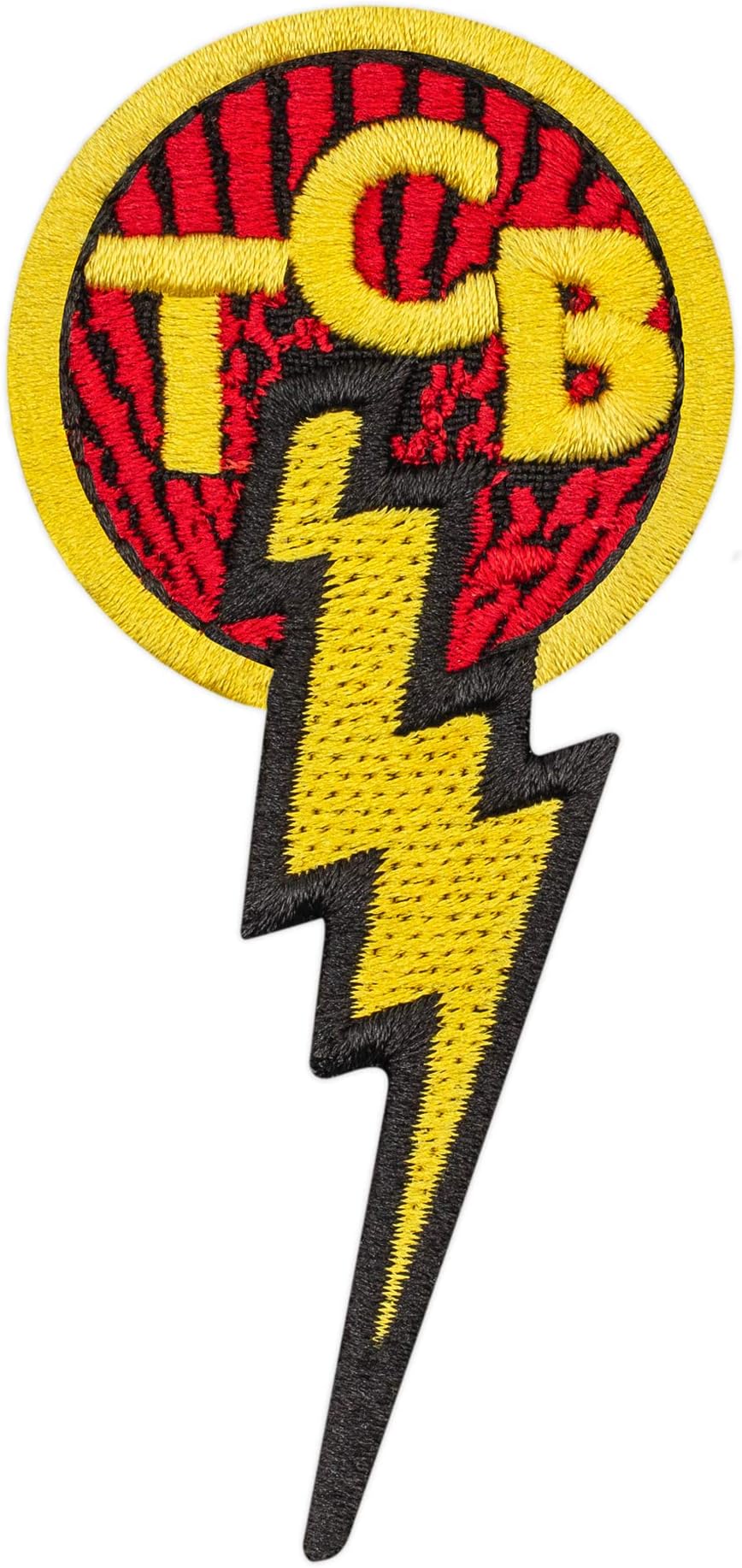 Elvis TCB Patch - Taking Care of Business - Black, Red and Yellow - TCB Lightening - Iron On Embroidery - Size: 1.8 x 3.7 inches